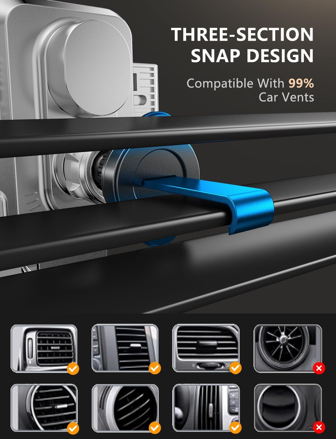 Wireless Car Charger, Phone Holders for Your Car, 15W Auto Clamping Phone Mount Car Accessories for iPhone 16 15 14 13 12 Mini Pro Max, Samsung Galaxy S24 Ultra S23 S22+ Note 20, etc - Silver