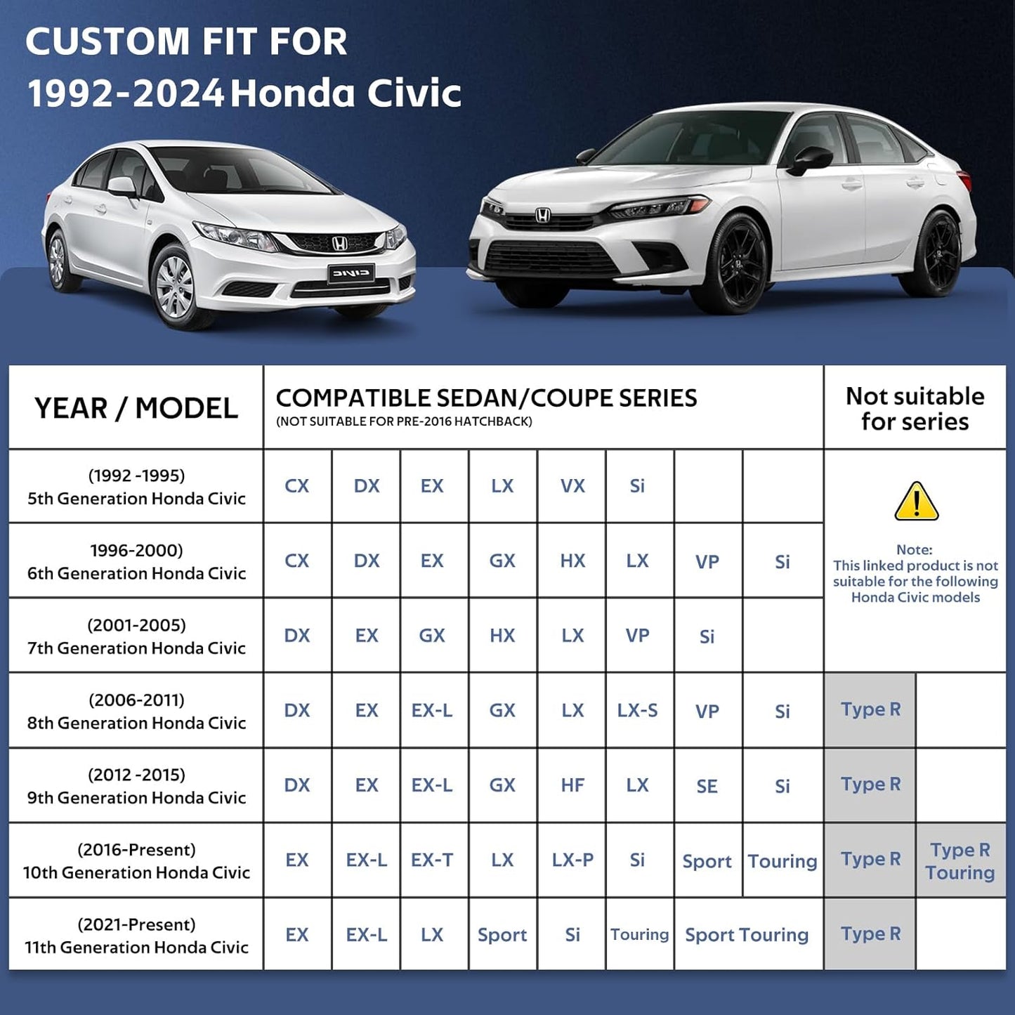 10 Layers Car Cover Custom Fit for Honda Civic Sedan (1991-2024) Waterproof All Weather for Automobiles, Outdoor Full Cover Sun UV Rain Protection with Cotton.Black