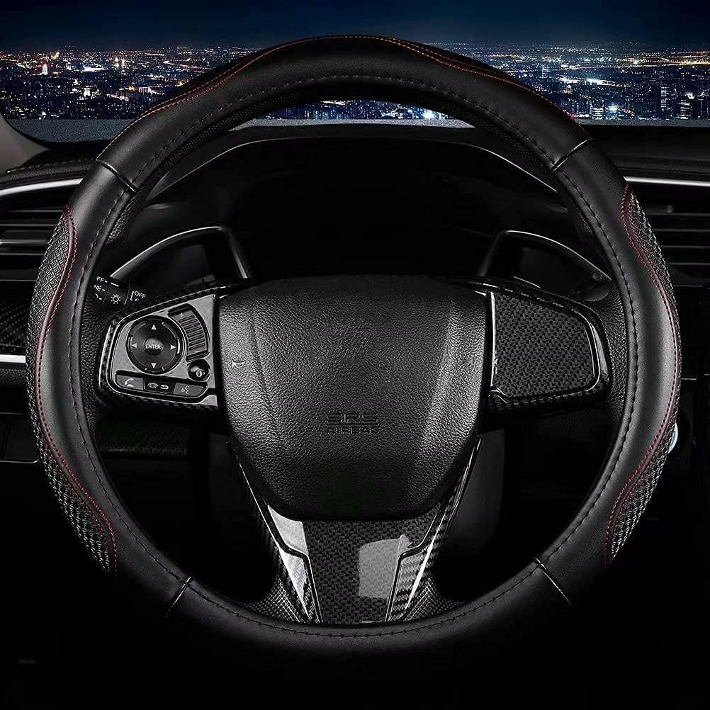 Leather - Car Steering Wheel Cover 15 inch Universal Fit Microfiber Steering Wheel Cover Anti-Slip, Soft, Breathable, Full Surround Car Wheel Cover (Red)