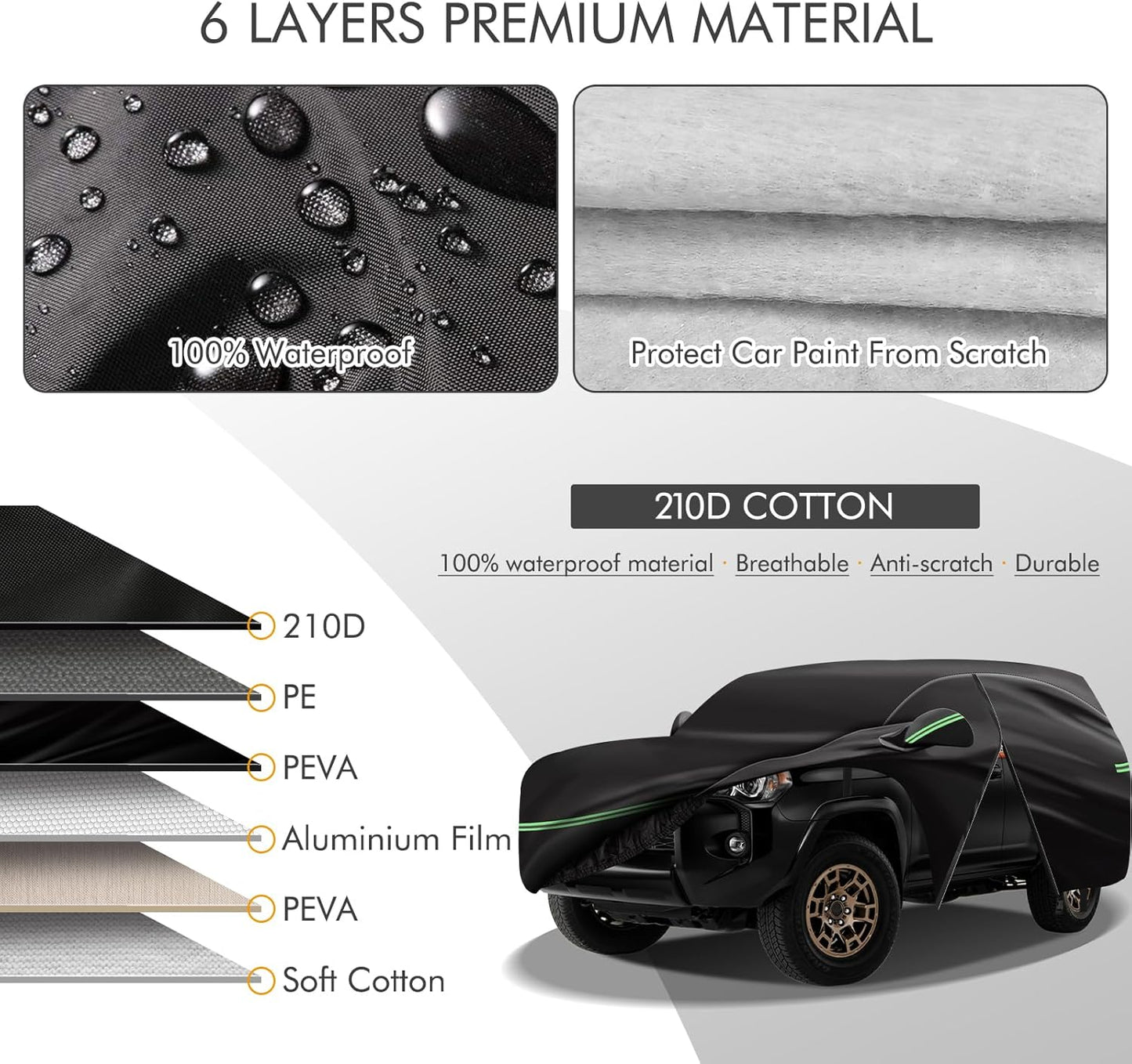 for 2002-2023 Toyota 4runner Car Cover 210D Outdoor Waterproof UV Protection, with Cotton Layer, Zipper Door, Reflective Strip, Storage Bag, for 2002-2020 2021 2022 2023 4runner
