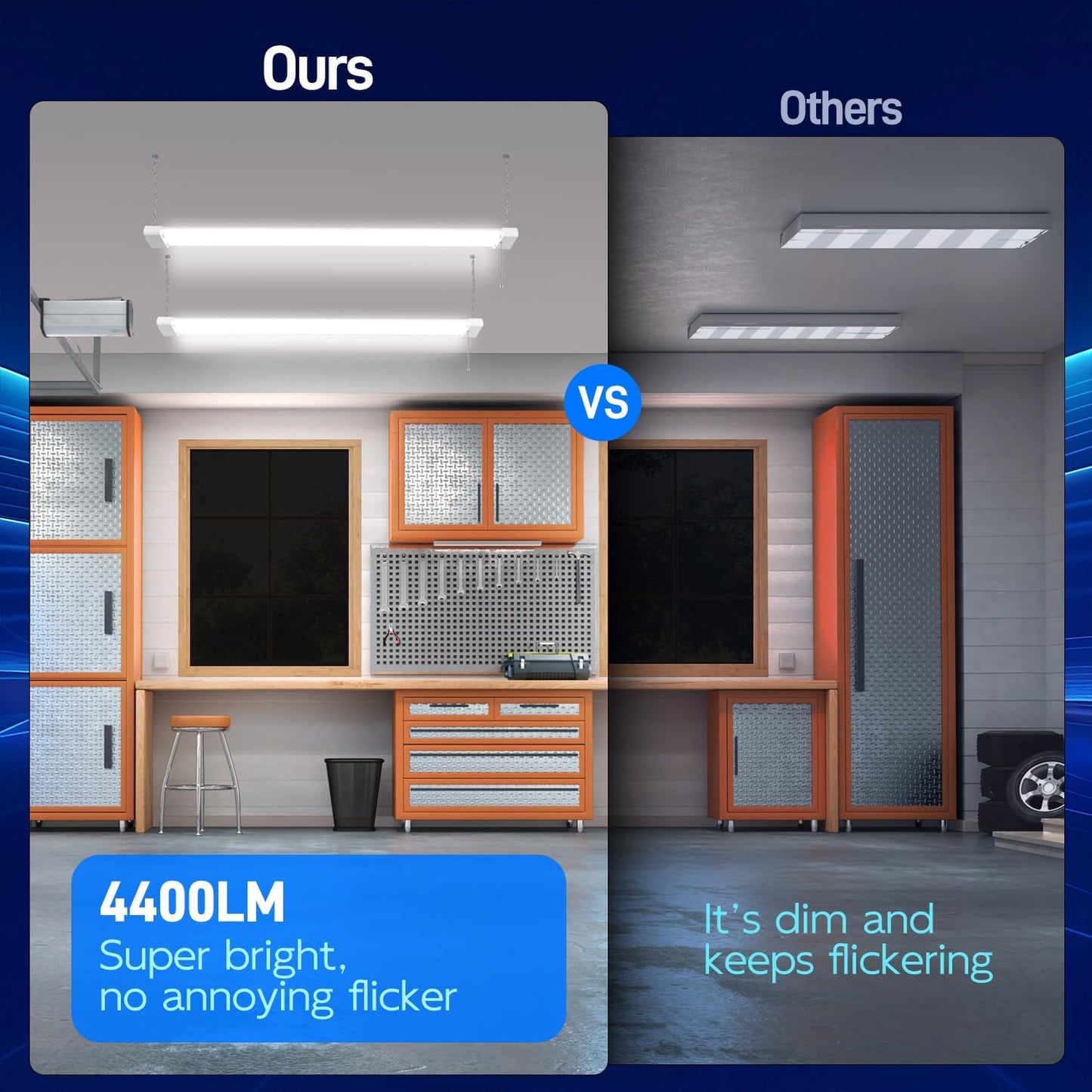 hykolity 4 Pack 4FT LED Shop Light, Linkable Utility Shop Lights, 42W, 5000K Daylight White Shop Light for Garages, Workshops,Hanging or FlushMount, Power Cord with Pull Chain Switch, ETL