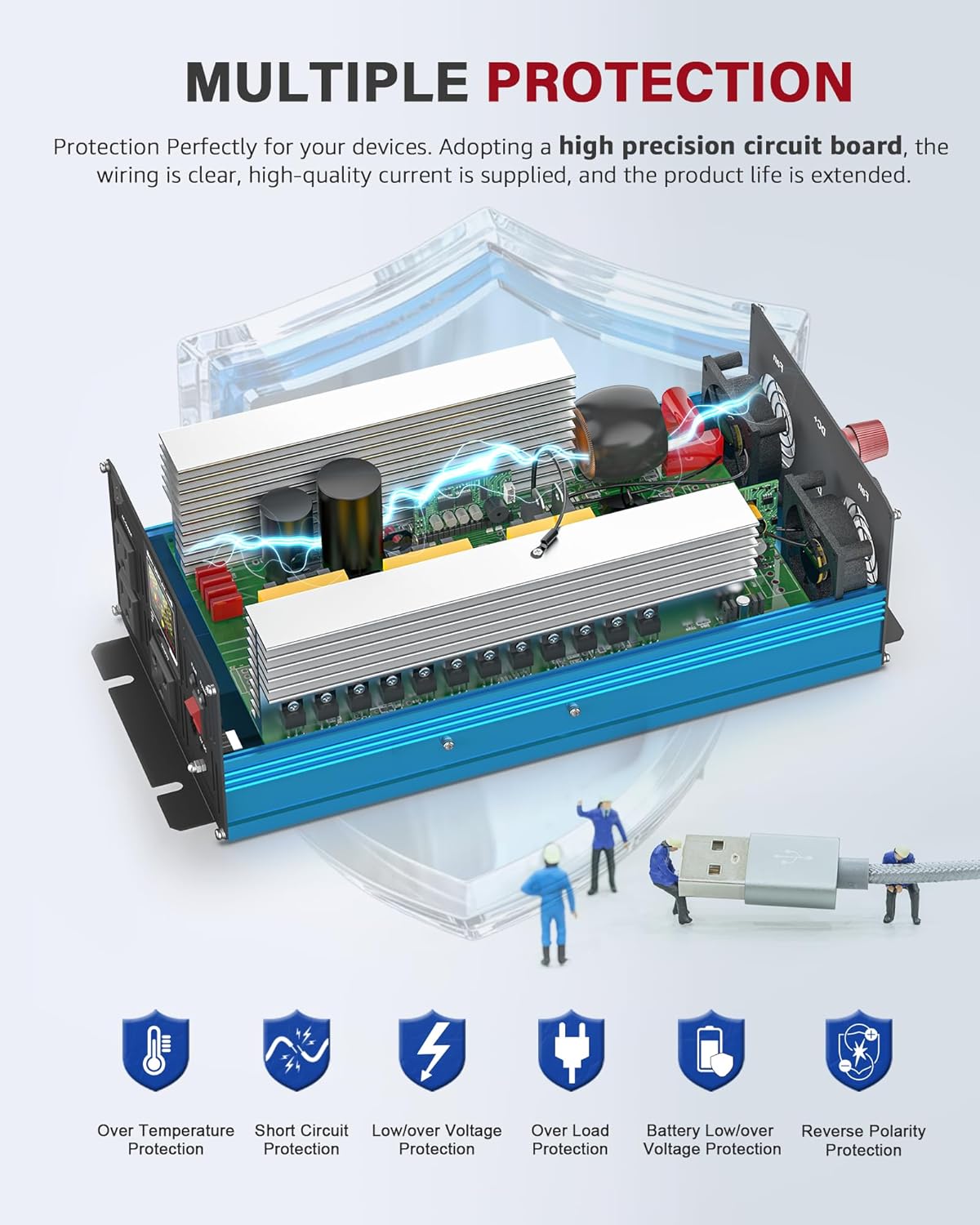 Power Inverter 5000 Watt Pure Sine Wave 48V DC to 110V/120V AC 10000W Peak Converter for Family RV Solar System with 2 AC Outlets LCD Display Remote Control 0.5A USB Charging Port and Wiring Terminal