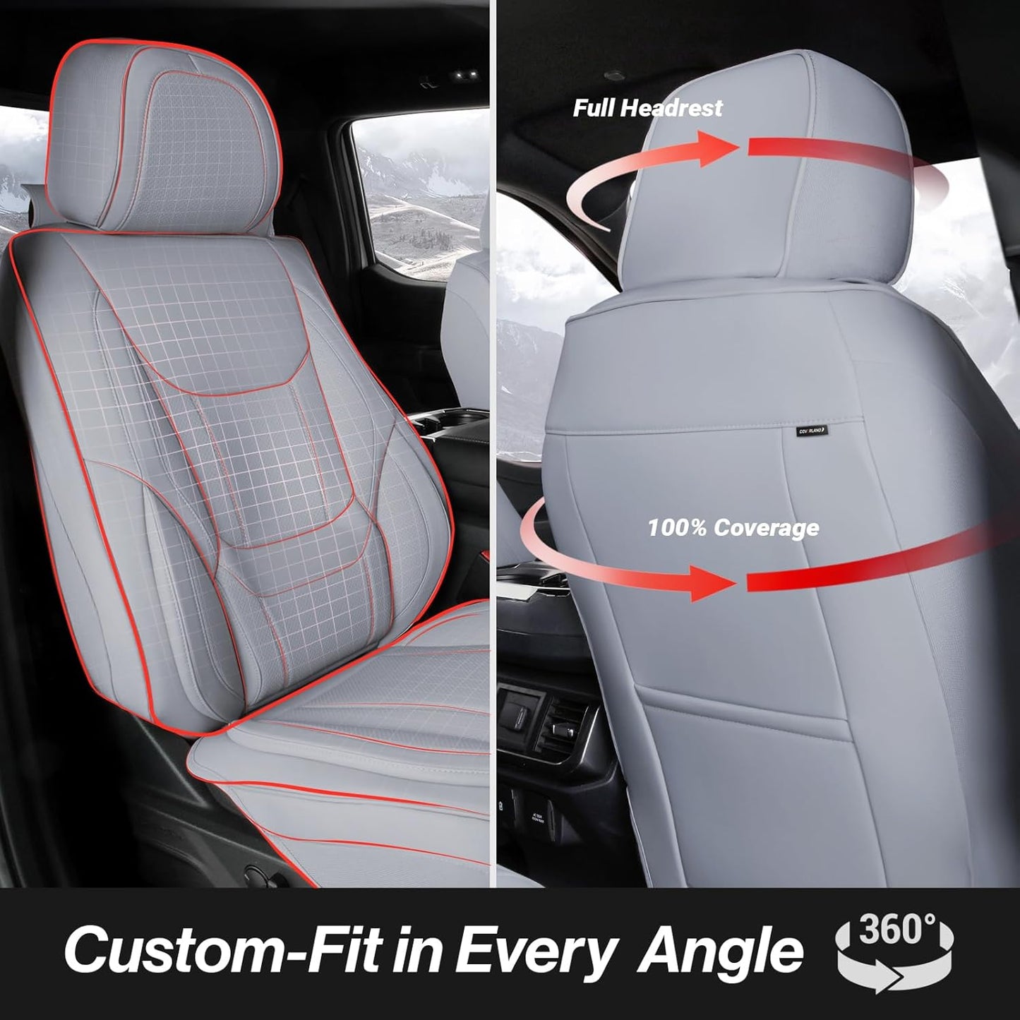 Coverland Custom Car Seat Covers Compatible with 2016-2025 Titan King Cab - Premium Leather Non-Slip Memory Foam Waterproof Cover Interior Protector Full Set-Gray [See Size Chart-Size X121]