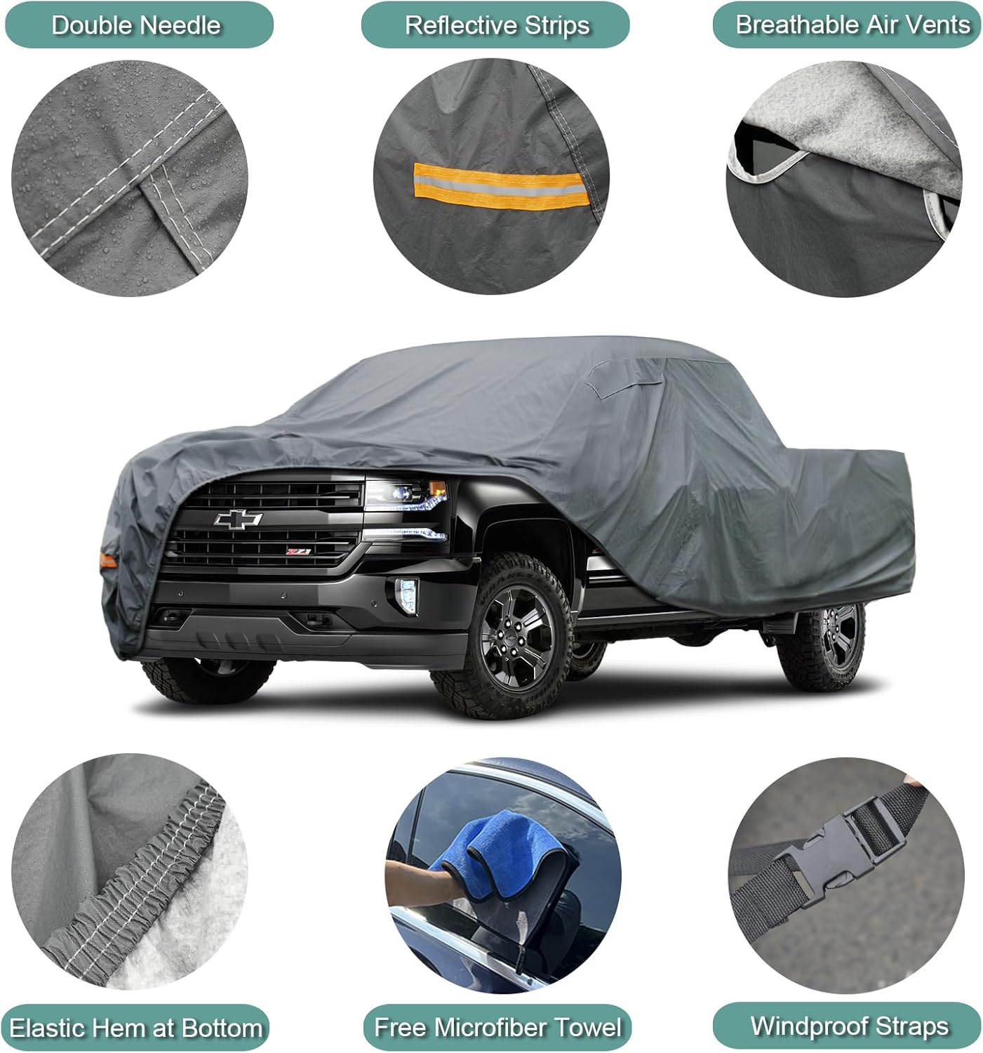 16 Layers Truck Cover Waterproof All Weater, Heavy Duty Outdoor Pickup Truck Cover for Ford F-Series F-150, Toyota Tundra, RAM 1500 2500 3500, Nissan Titan etc. Length up to 250 inch.