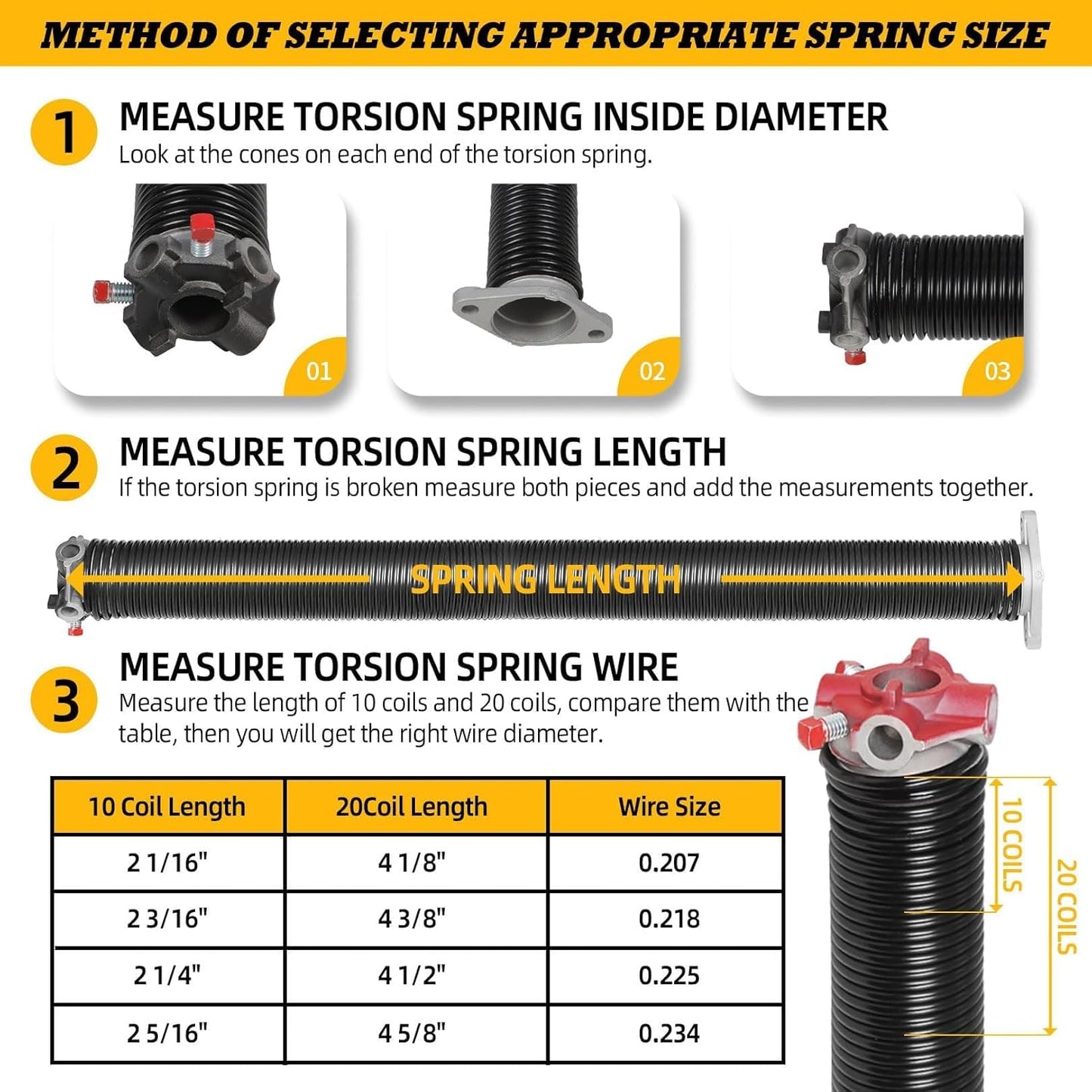 Pair of 2"Garage Door Torsion Springs Set with Non-Slip Winding Bars, Electrophoretic Coated (0.225X2"X28")
