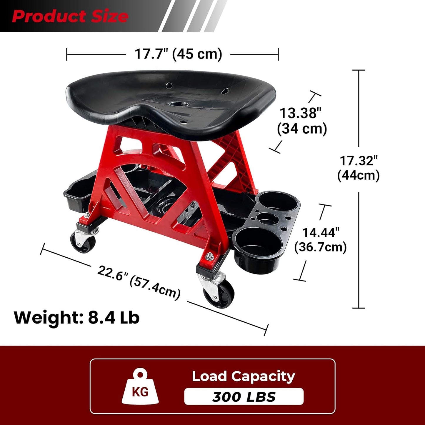 ROBLOCK Durable Mechanic Stool Chair With Wheels, Heavy Duty Garage Shop Rolling Seat, Car Detailing Creeper With Tool Tray for Workshop, Auto Repair Shop and Home