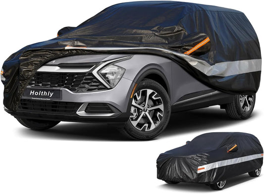 10 Layers SUV Car Cover Custom Fit for Kia Sportage (2010-2024) Waterproof All Weather for Automobiles, Outdoor Full Cover Rain Sun UV Protection with Cotton.Black