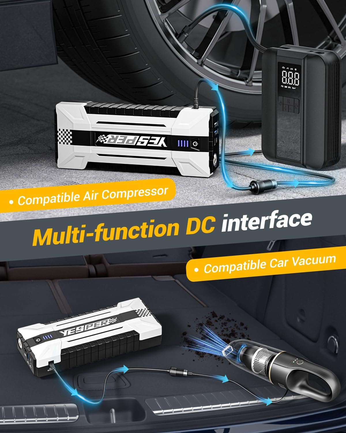 YESPER 4120A Jump Starter, 12V Car Battery Jumper Starter Portable (All Gas, up to 10.0L Diesel Engine), 26800mAh Battery Start Booster Pack, Jump Box with Carry Case, Jumper Cables, LED Light