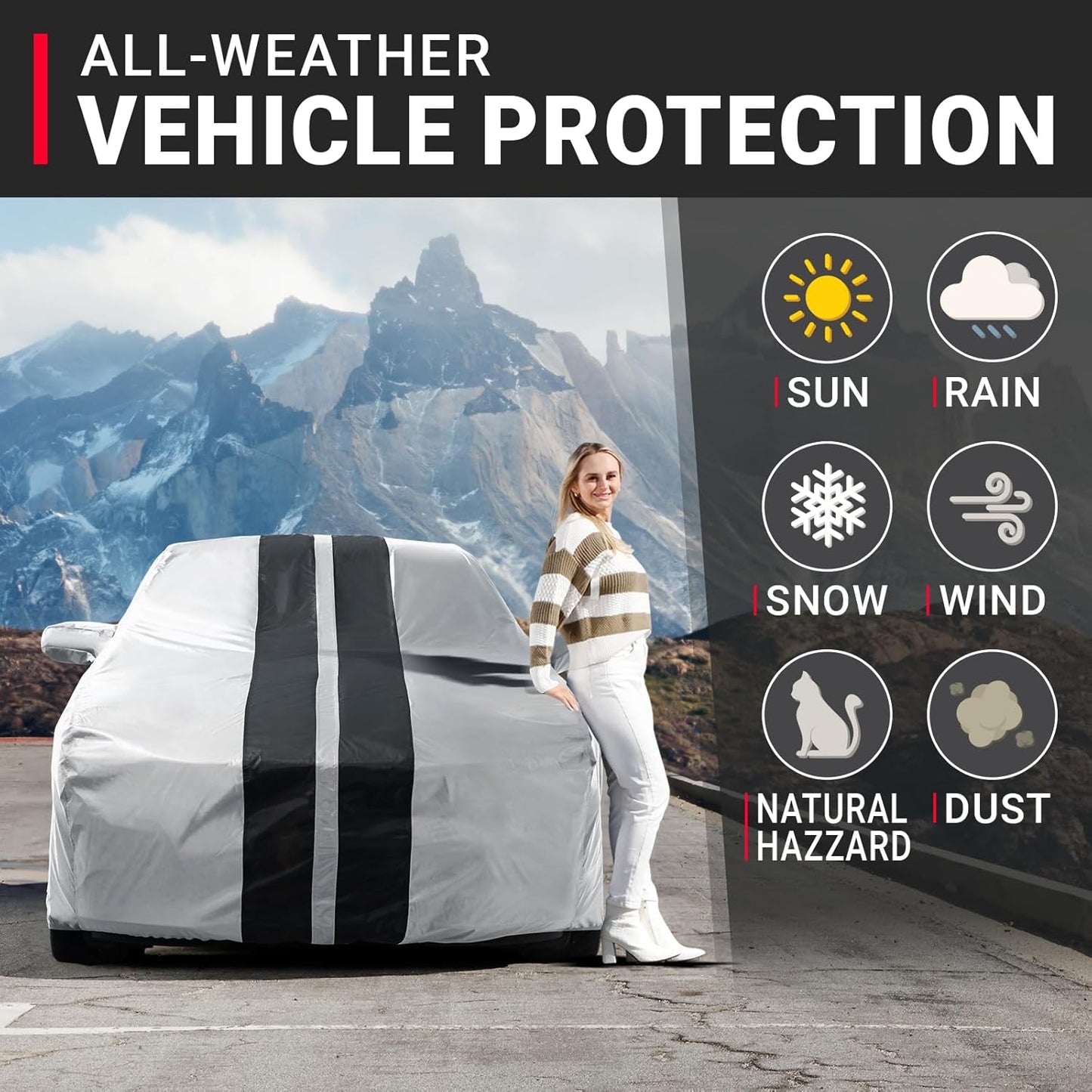 iCarCover Custom Car Cover for Chevy Beretta (1987-1996) Waterproof All Weather Rain Snow UV Sun Protector Full Exterior Indoor Outdoor Car Cover (Stripe - Gray/Black)