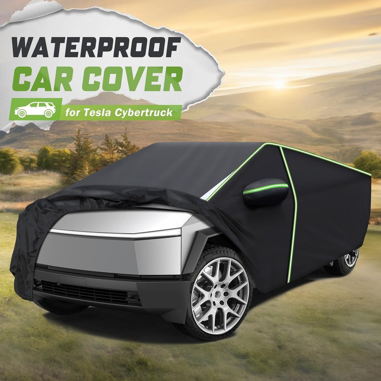 Mixsuper Liner Car Cover for Tesla Cybertruck 2024-2026, 7 Layers Waterproof Car Cover Accessories for Cybertruck with Zipper Door, Windproof Straps, Reflective Strips, Anti-UV, All Weather