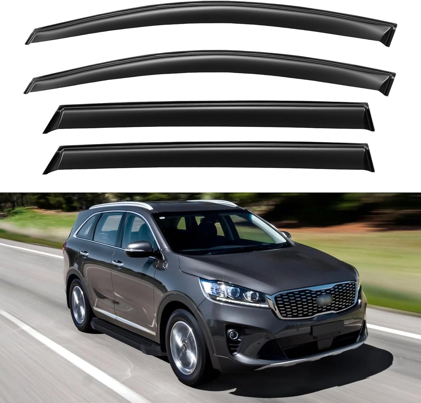 Window Visors Rain Guards for 2016 2017 2018 2019 2020 Kia Sorento, Out-Channel Window Vent Wind Deflectors Visors Shades for 16 17 18 19 20 Sorento