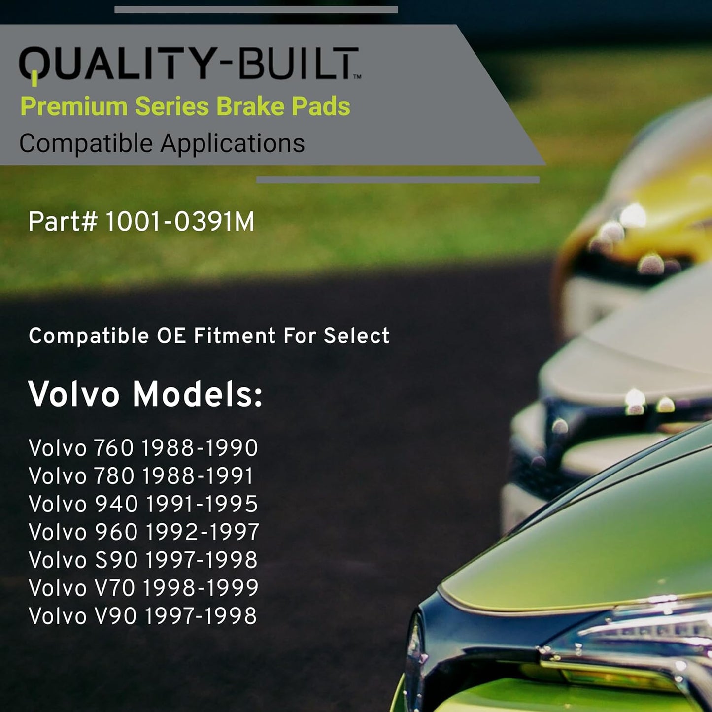 Premium Semi-Metallic Rear Brake Pads (1001-0391M) Compatible with Volvo 760 1990-1988, 780 1991-1988, 940 1995-1991, 960 1997-1992, S90 1998-1997, V70 1999-1998, V90 1998-1997