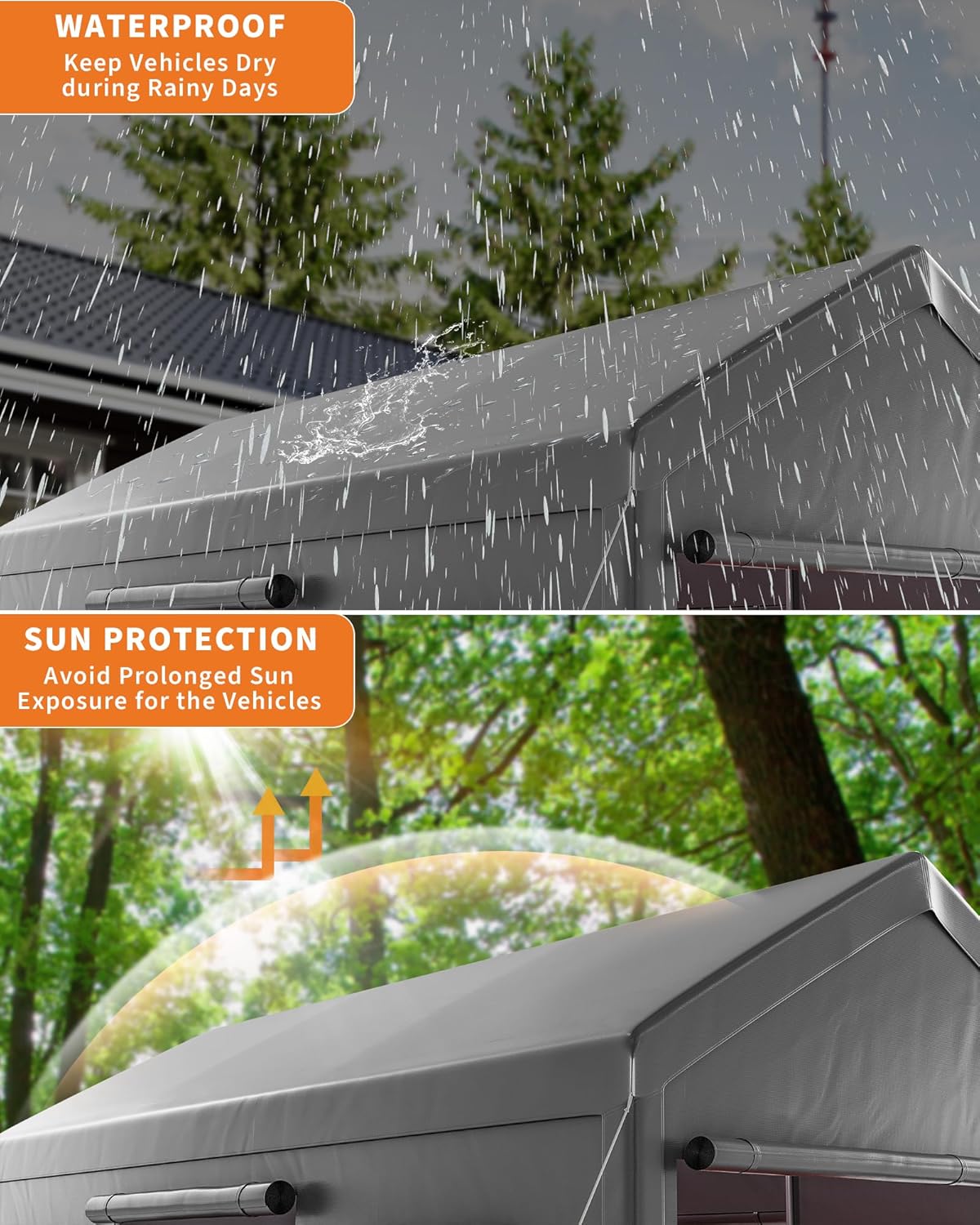 10 x 20FT Heavy Duty Carport with Roll-Up Windows, Portable Garage with Removable Sidewalls & Doors, Portable Car Tent Garage with Roll-Up Windows and All-Season Tarp, for Car, Truck,