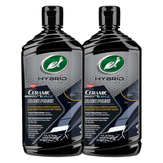 Turtle Wax 53894 Hybrid Solutions Ceramic Acrylic Black Polish and Wax Formulated for Black Car Paint, Removes Surface Scratches and Swirl Marks, Provides Water Repellency, 14 oz. (Pack of 2)