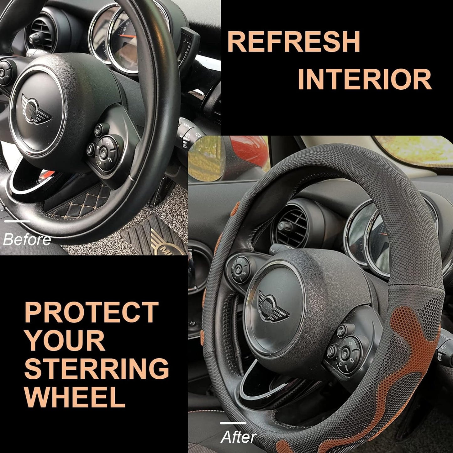 PINCTROT Comfy Grip Steering Wheel Cover, Anti-Slip Design, Universal 14.5-15 Inch(Silicone Brown)