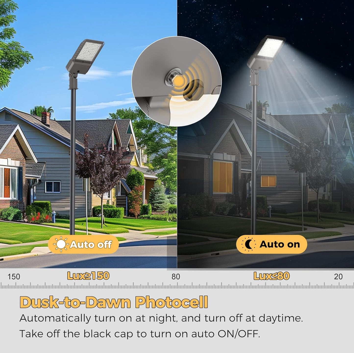 180W LED Parking Lot Lights Commercial Area Oudoor Lighting Street Light with Dusk to Dawn Photocell 32400Lm(180LM/W) 6000K IP65 Waterproof 100-277V for Driverway, Parking Lot 6 Pack