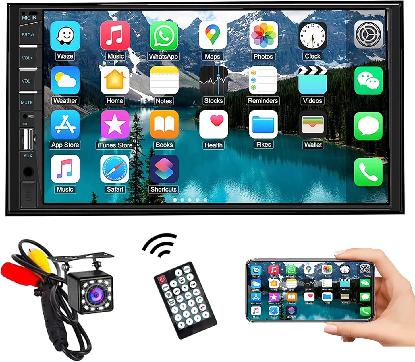 Naifay Car Stereo Double Din Radio with Bluetooth, Car Radio Touchscreen 7 Inch MP5 Player Car Stereo with Backup Camera Bluetooth, Mirror Link, FM/SWC/USB/SD/AUX, Car Audio Receivers with Subwoofer