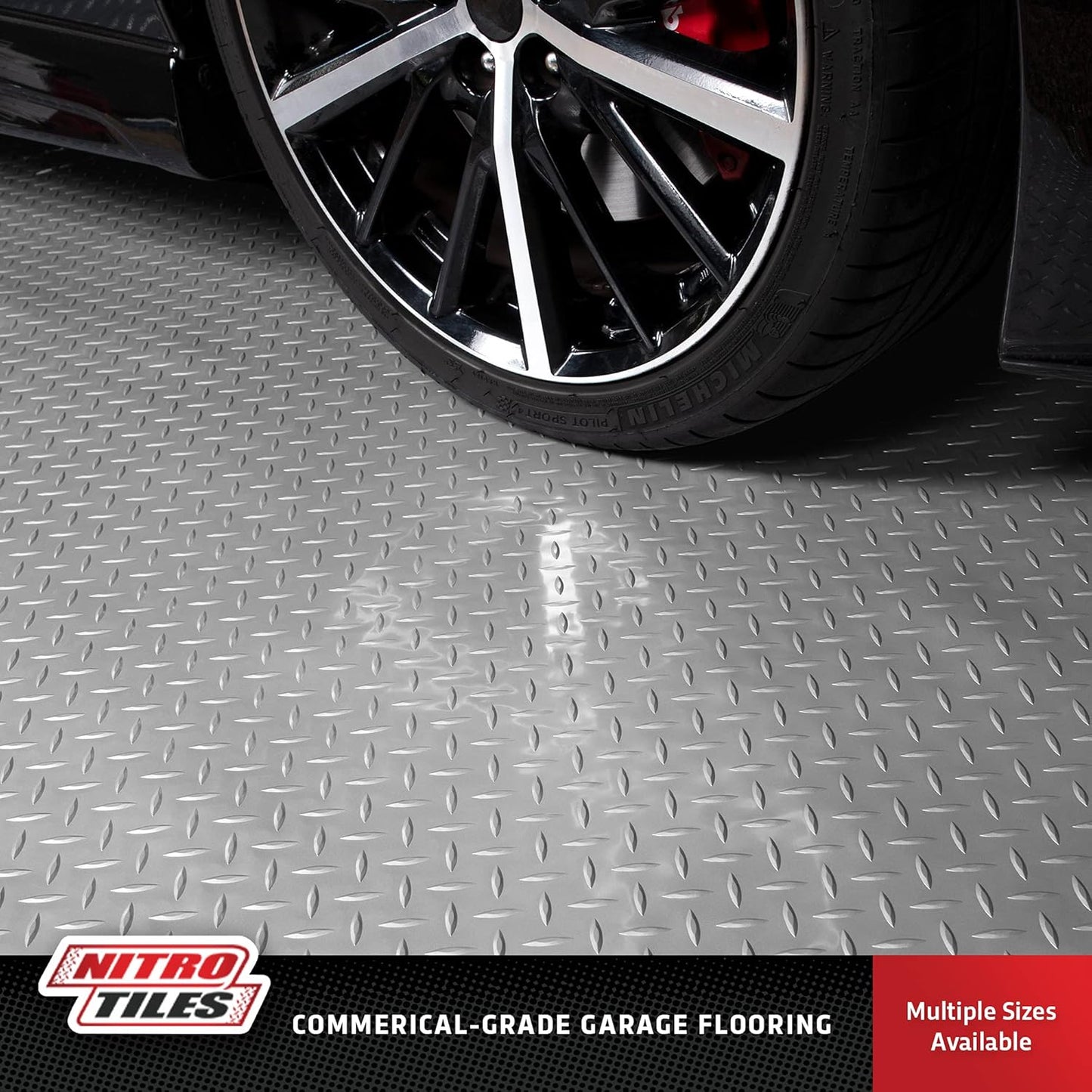 IncStores 2.5mm Thick Commercial-Grade Nitro Roll Garage Floor Mat | Flexible Vinyl Floor Mat for a Stronger and Safer Garage, Workshop, or Trailer | Diamond-Plate, Midnight Black, 10' x 140'
