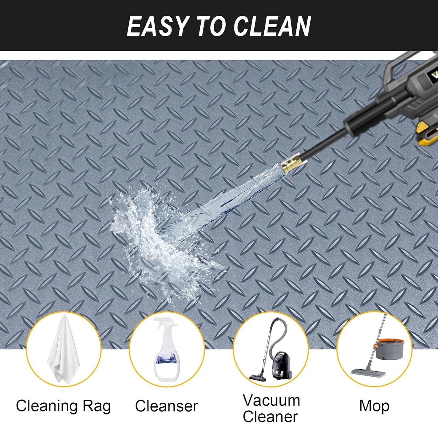 7.5x25 FT Garage Floor Mat, Updated 2.8mm Thicked Flooring Roll with 20Pcs Tapes, 188 sqft Diamond Plate PVC Rubber Trailer Mat, Non-Slip Floor Protector Mat for Garage Warehouse Gyms (Matte Grey)