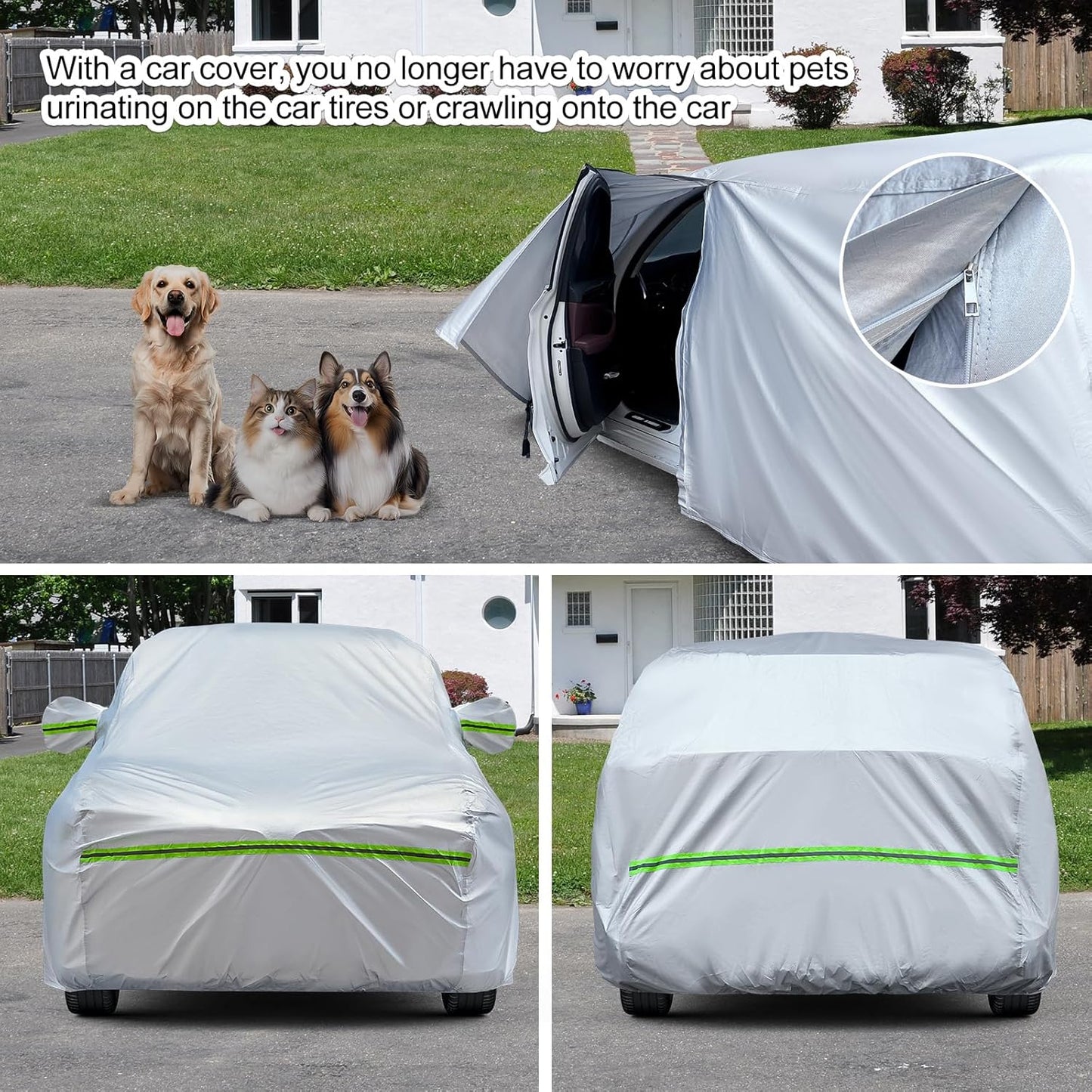 TUCAREST 6-Layers Premium Full Car Cover Hard Shell Zipper Design Waterproof All Weather Weatherproof UV Sun Protection Snow Dust Storm Resistant Outdoor with Straps (Fit for SUV/MPV 181"- 190")