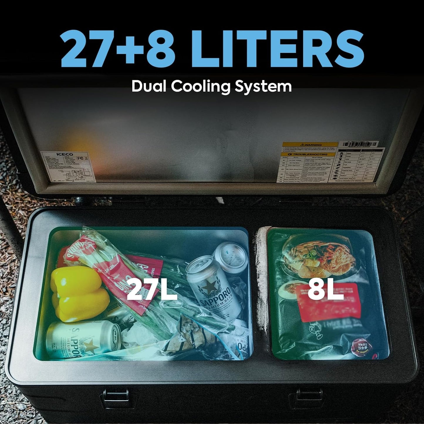 ICECO APL35 Dual Zone Portable Fridge Freezer, 37 Quart 12V Car Refrigerator with Secop Nano Compressor, Aluminum Electric Compressor Cooler 12/24V DC, 100-240V AC, -4℉~68℉, for RV,Camping,Travel