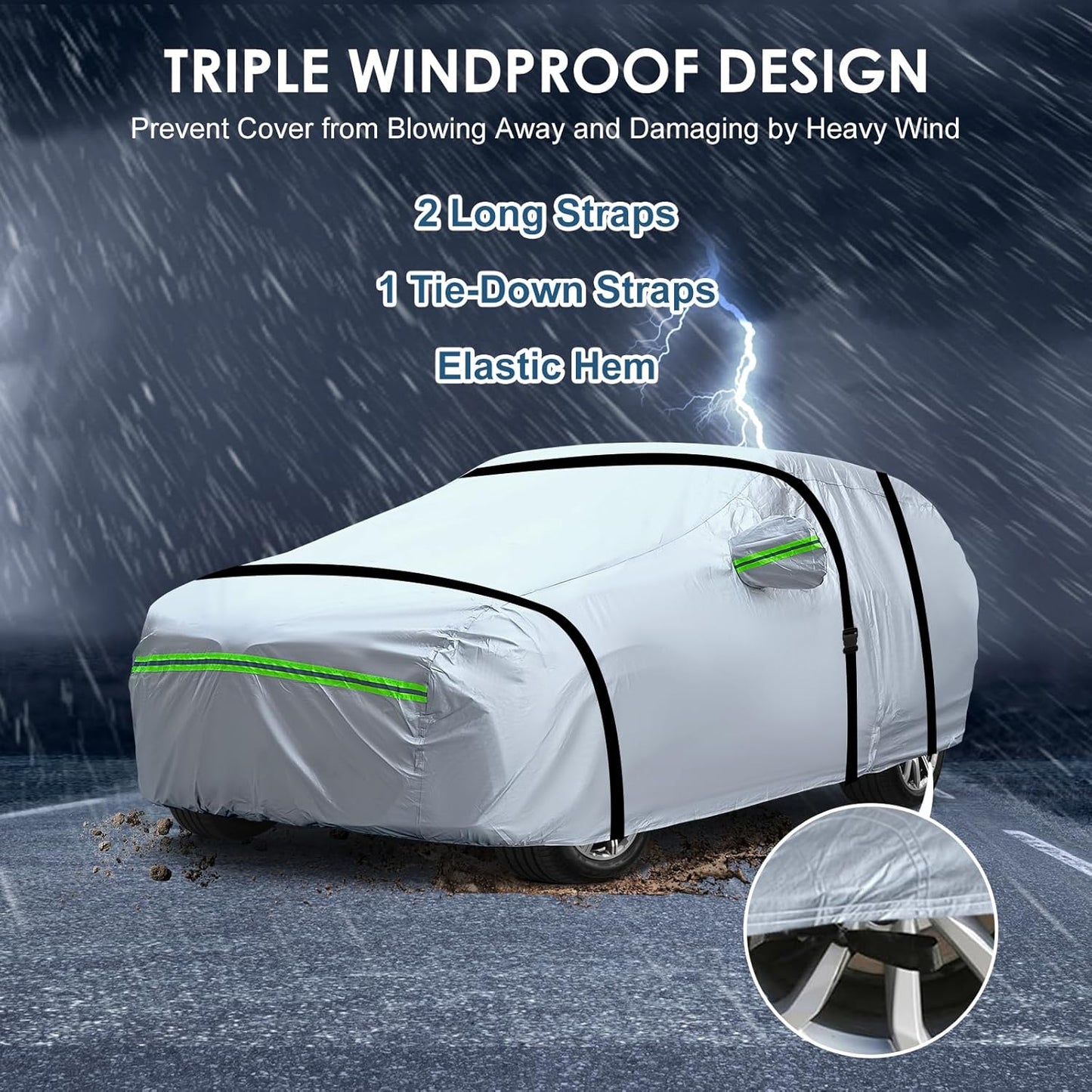 AUQDD 6-Layers Premium SUV Car Cover Waterproof All Weather Weatherproof UV Sun Protection Snow Dust Storm Resistant Outdoor Exterior Custom Form-Fit Full Padded Car Cover with Straps 188"-200" K8