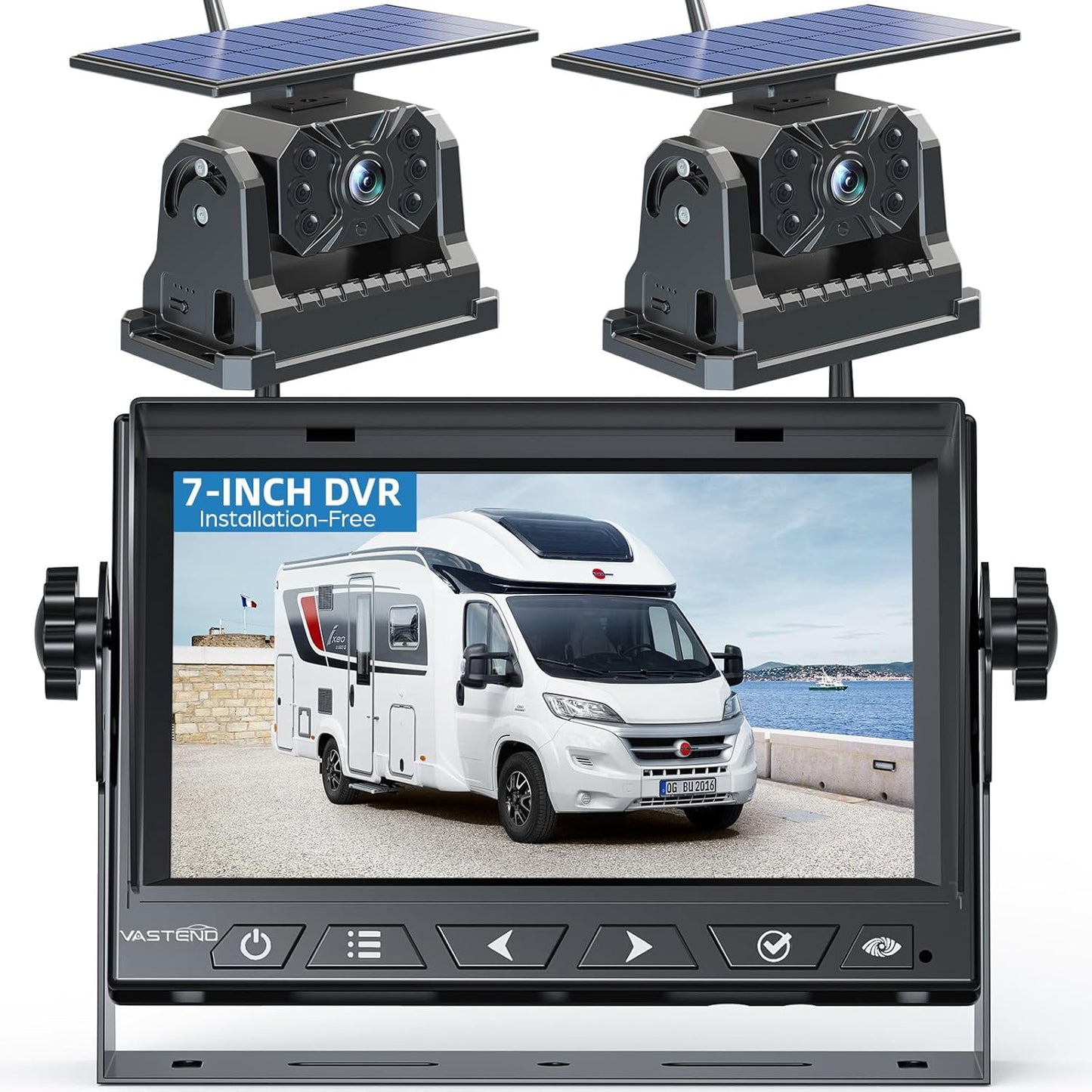 2 Magnetic Solar Wireless Backup Camera Built-in 10000mAh Battery & Solar Panel HD1080P 7" DVR Monitor 1Min DIY Installation Rechargeable Reverse Camera System for Hitch Towing Travel RV 5th Wheel