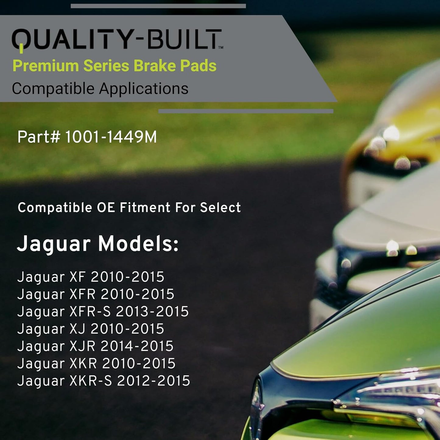 Premium Semi-Metallic Rear Brake Pads (1001-1449M) Compatible with Jaguar XF 2015-2010, XFR 2015-2010, XFR-S 2015-2013, XJ 2015-2010, XJR 2015-2014, XKR 2015-2010, XKR-S 2015-2012