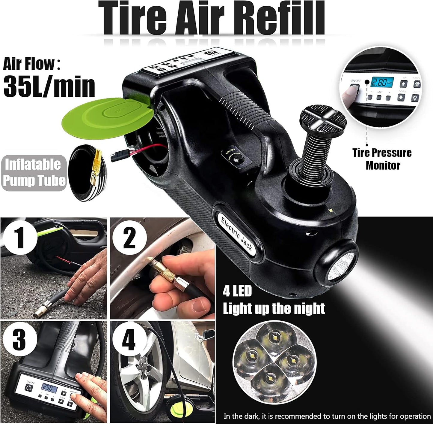 Wayska Electric Car Jack - 5 Ton, 12V Hydraulic Floor Jack with LCD Display, Electric Impact Wrench & Inflator Pump for SUV, Sedan, Truck Lift & Tire Change