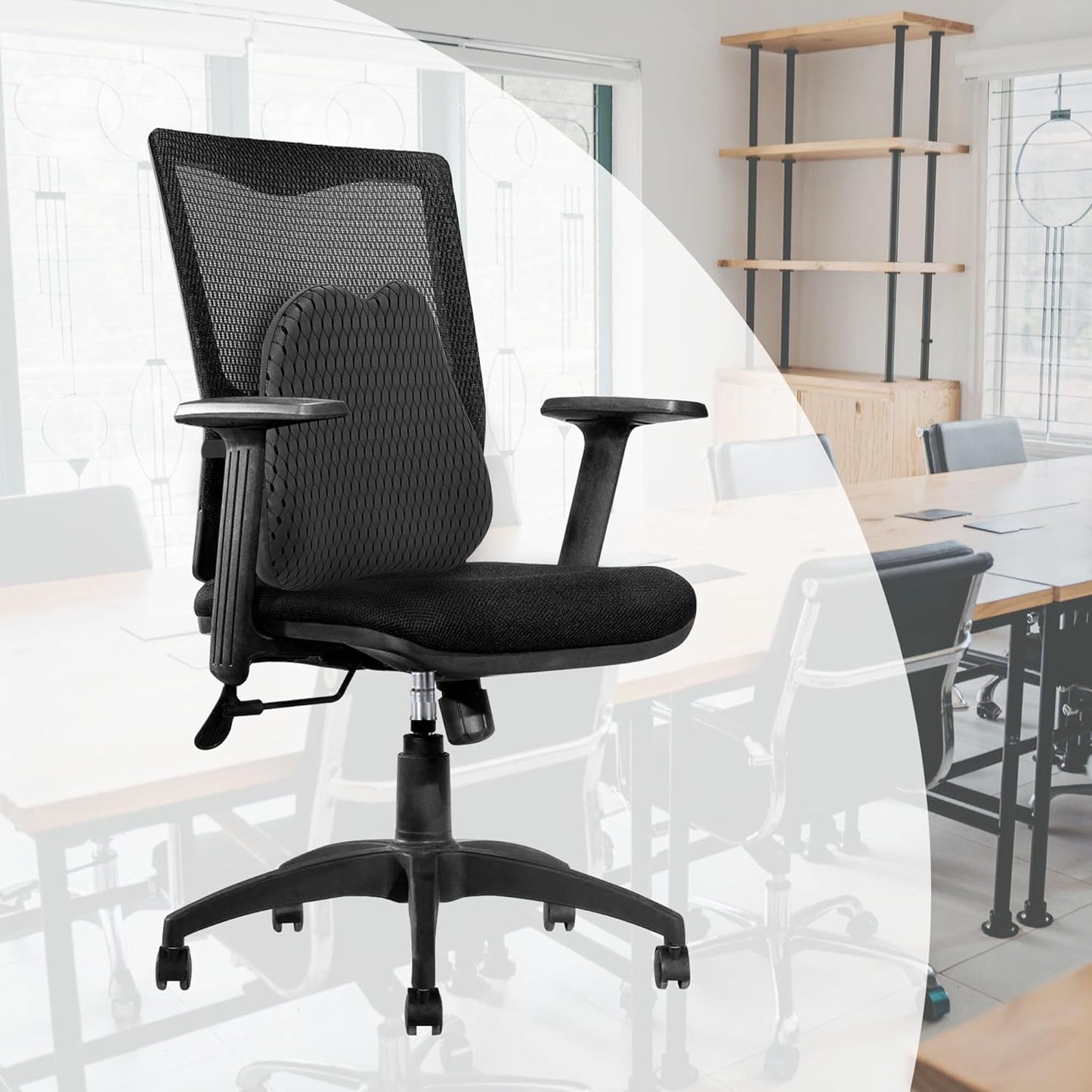 Lumbar Support Pillow for Car and Office Chair, Back Support Pillow for Car Seat, Memory Foam Back Cushion for Low Back Support and Pain Relief (Black)