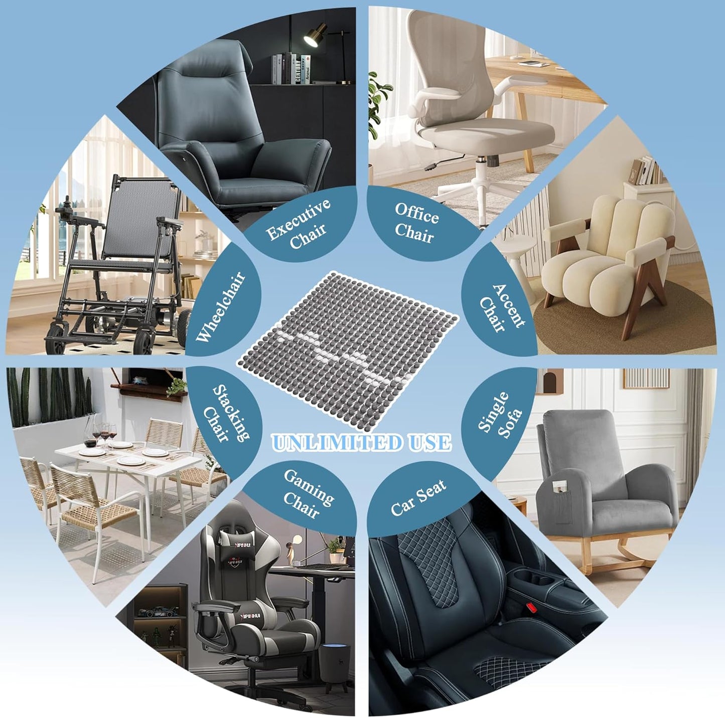 HOMREST Cooling Seat Cushion for Back Pain 17x17 Ceramic Bead Massage Seat Pad for Office Chair, Car, Home Breathable Summer Chair Cushion (Grey)