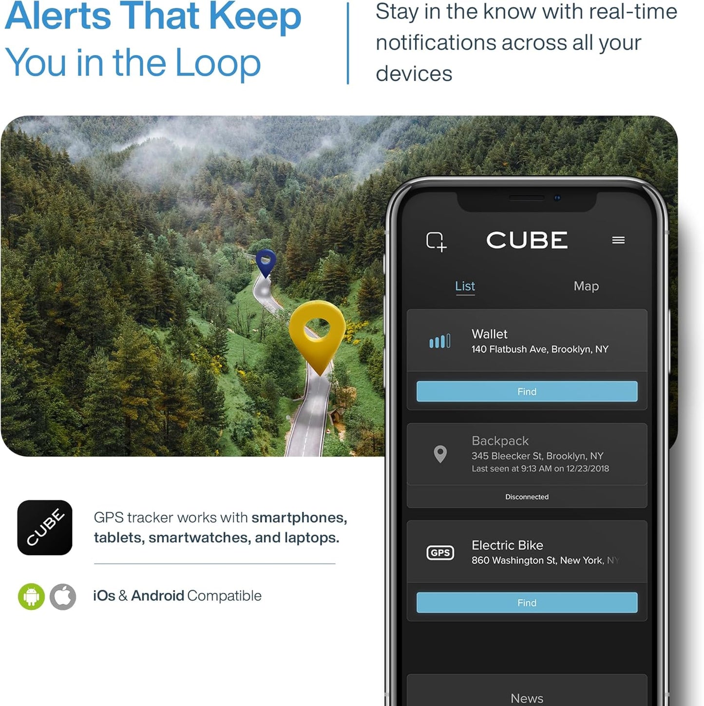 Cube GPS Tracker for Vehicles Assets Kids, Mini GPS Trackers for Dogs, Car Tracker Device: Real Time Worldwide Location SOS Pings Geo-Fencing + Rechargeable Battery Requires Subscription