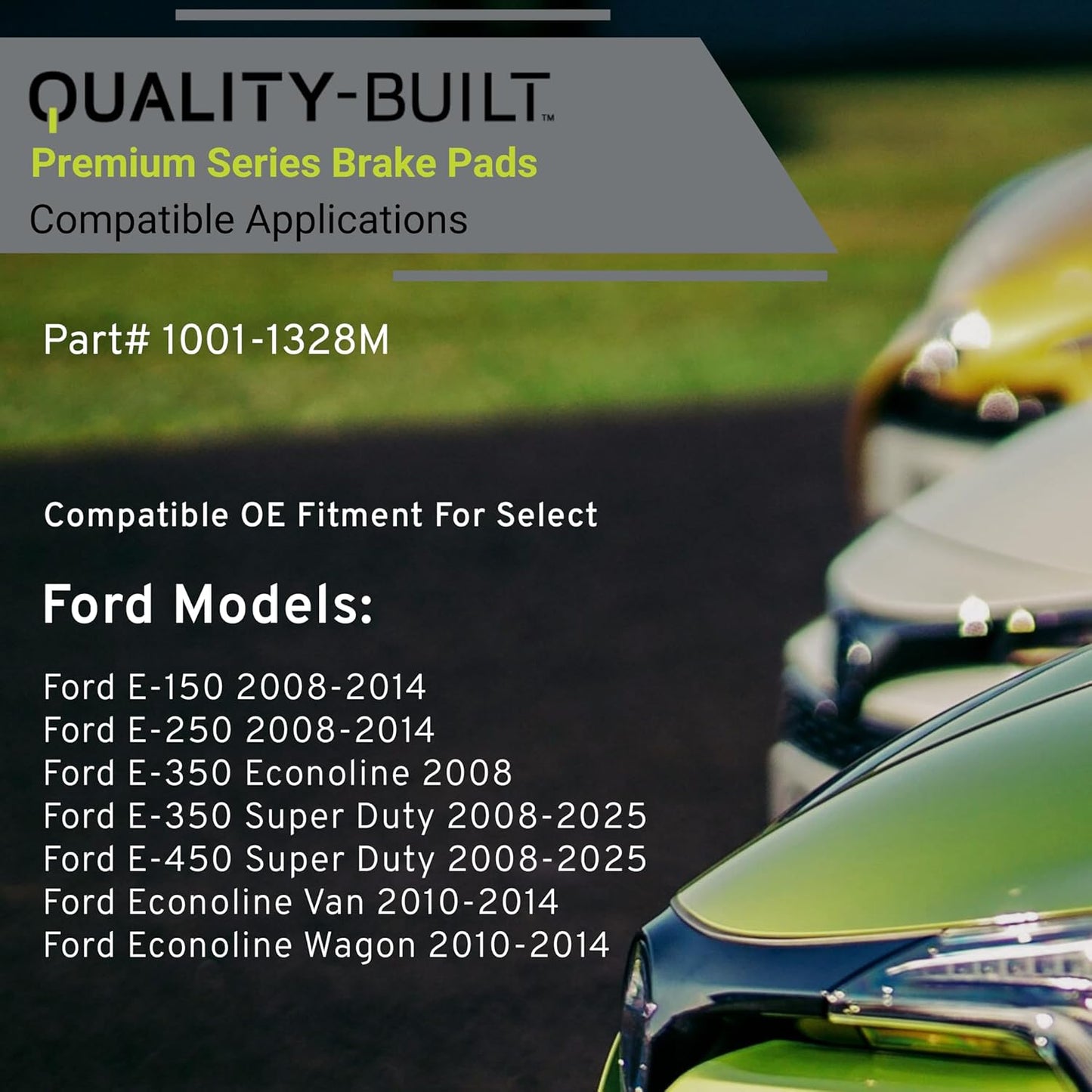 Premium Semi-Metallic Front Brake Pads (1001-1328M) Compatible with 2008-2025 Ford (E-150/E-250/E-350 Econoline/E-350 Super Duty/E-450 Super Duty/Econoline Van/Econoline Wagon)