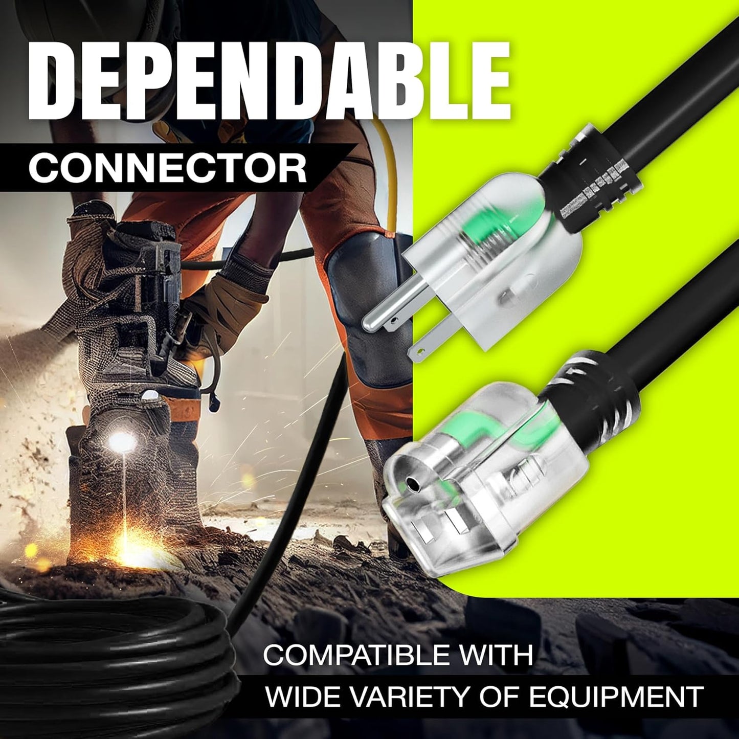100ft Outdoor/Indoor Extension Cord 14/3 Gauge Heavy Duty 3 Prong SJTW, Waterproof, Flexible Cold-Resistant Long Power Cord,13A 125V 1625W, Black by LifeSupplyUSA