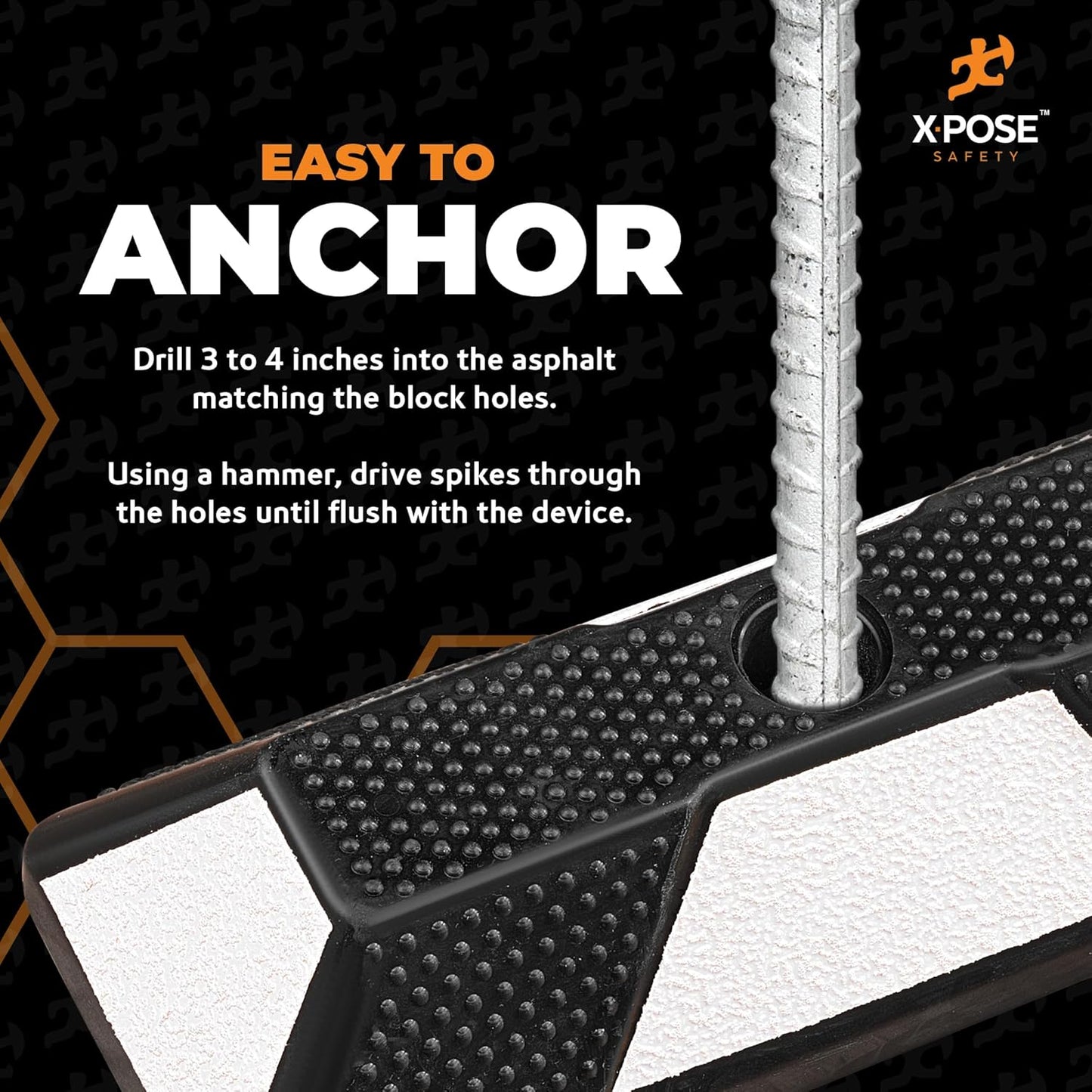 Xpose Safety 72" Heavy Duty Rubber Parking Stopper – 10 Pack Wheel Blocks for Garage, Driveway, or Ramp – Car Bumper Stop with White Reflective Strips – Removable Floor Mount