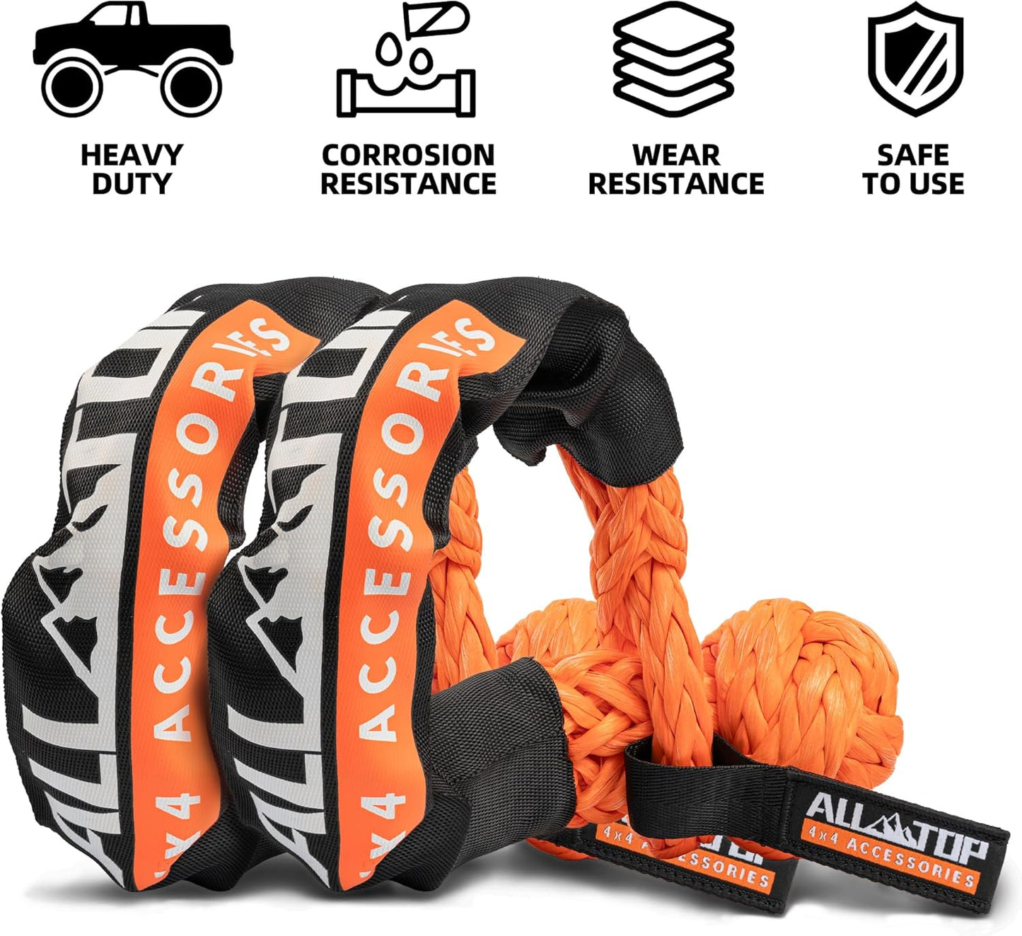 ALL-TOP Synthetic Soft Shackle Rope 1/2in x 22in (48300Lbs Max Break) UHMWPE Recovery Tow Shackles for Offroad 4x4 Vehicles, 2 PCS