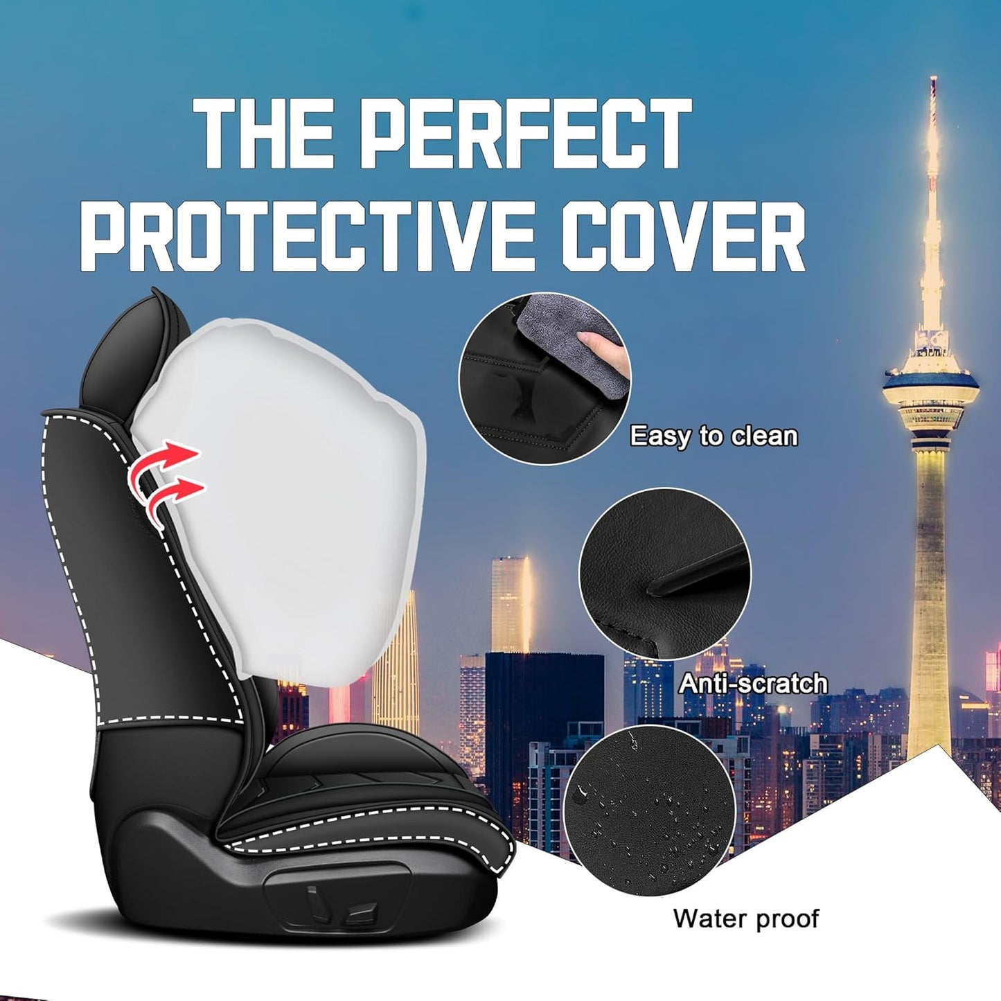 Car Seat Covers for Chrysler Pacifica 2004-2025, Stylish Sport Seat Cover, Premium Nappa Leather Car Seat Cover. Automobile Seat Covers Sets.(Standard 2 Seats/Pure Black)