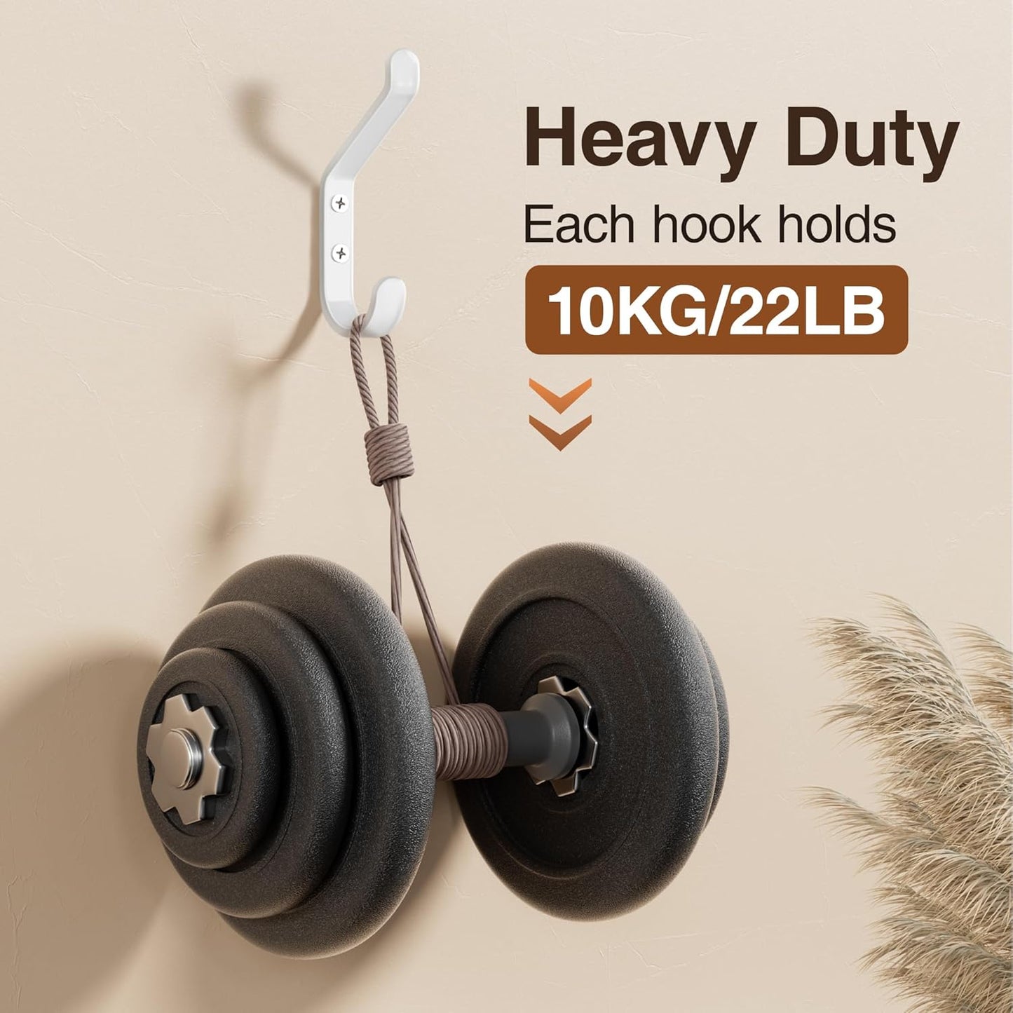 Coat Hook for Hanging, 20LB (Max), Stainless Wall Hooks for Towel, Hat, Backpack, Key, Clothes, Wall Mounted Coat Hanger for Closet, Metal, White, 4 Pack