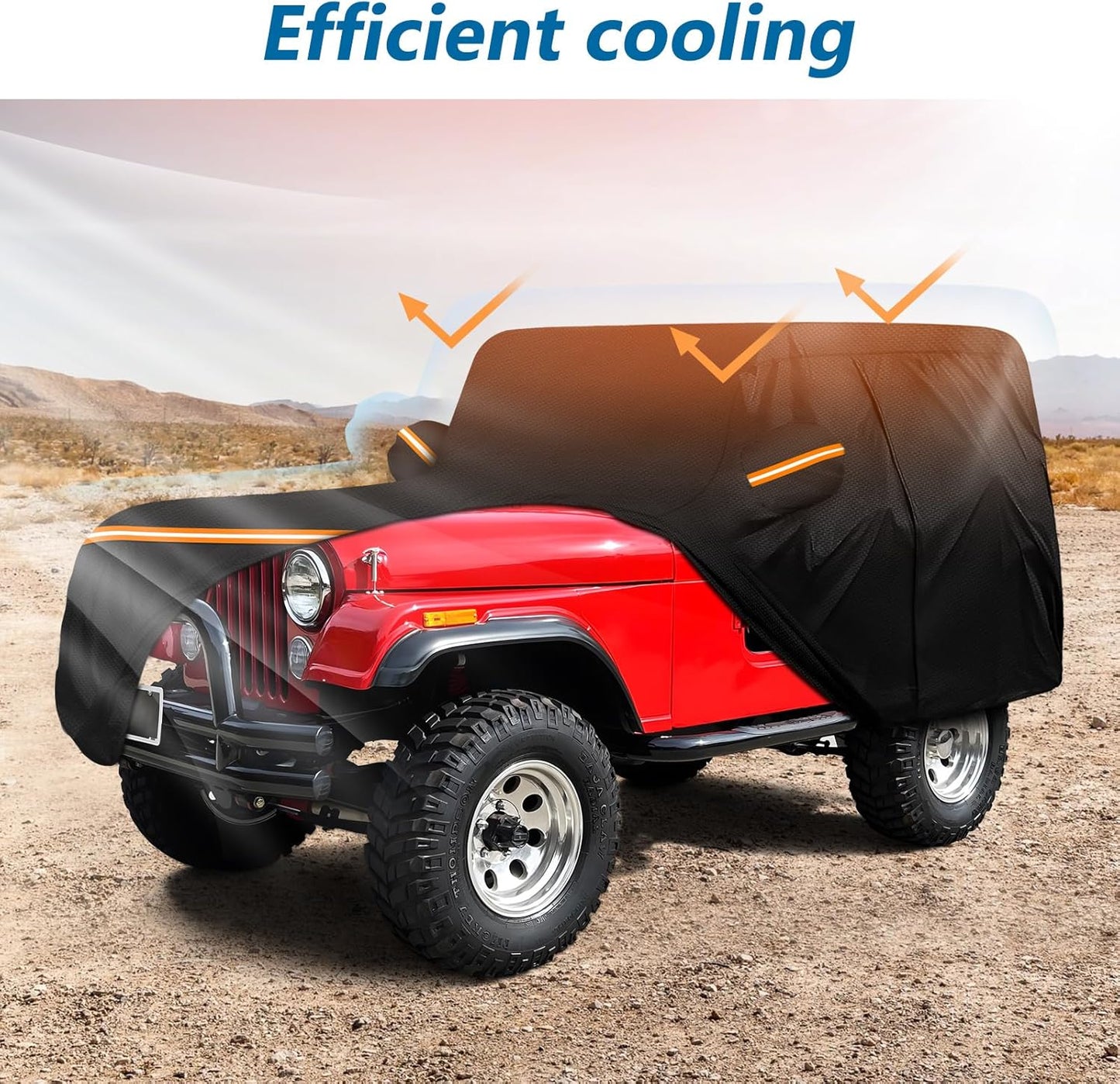 Car Cover for Jeep CJ5 1955-1983, Waterproof 210D Oxford Cloth and Cotton Cover Outdoor Full Car Covers with Zipper Windproof Heavy Duty All Weather with Wind, Sun, UV and Dust Protectio