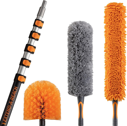 30 Foot High Reach Duster Kit with 5-24 ft Extension Pole // High Ceiling Duster Cleaning Kit with Telescopic Pole // Cobweb Duster // Feather Duster and Ceiling Fan Duster // The Ultimate Dusting Kit