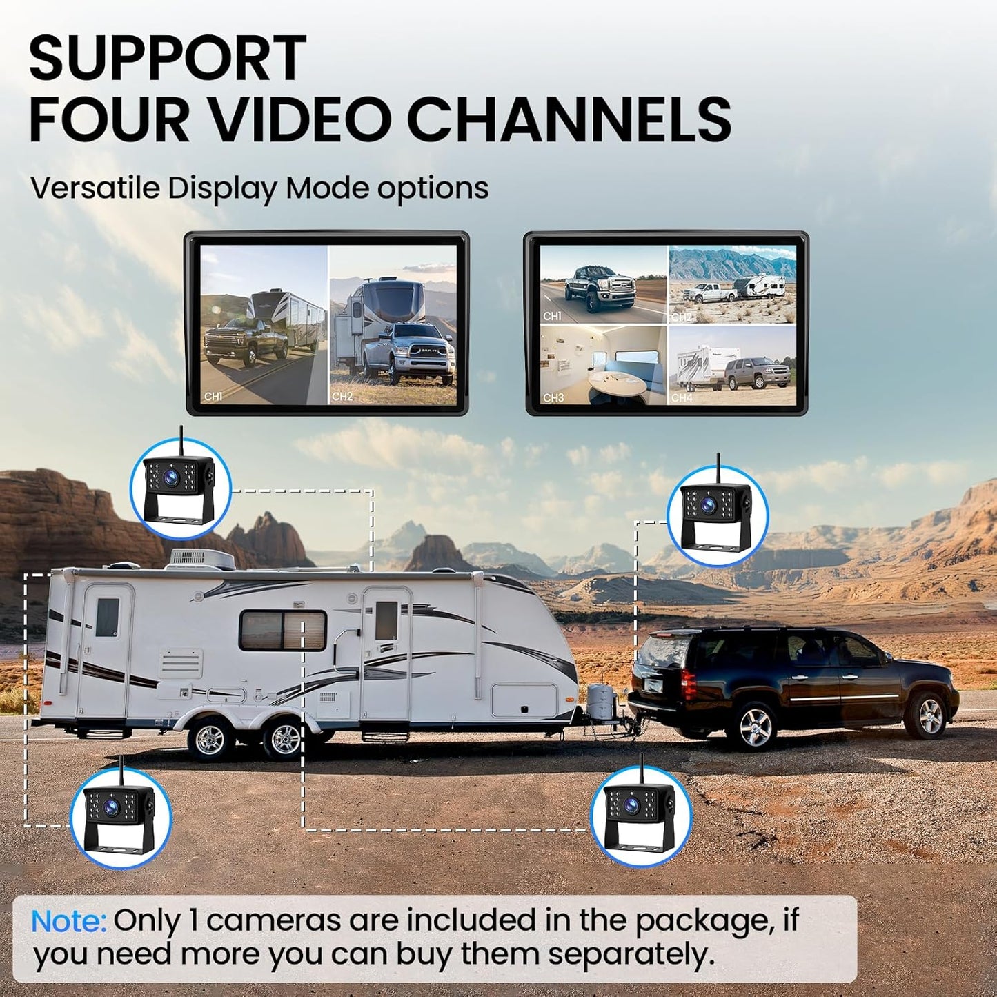 RV Backup Camera, Vehicle Backup Cameras with 7-Inch Touchscreen Monitor, Wireless HD 1080P, 4-Channel System, IR Night Vision, Waterproof Rearview Camera for RV, Truck, Van, SUV, Trailer