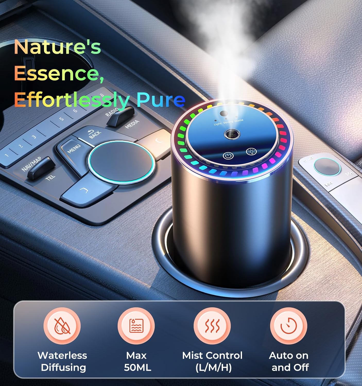 【Smart Misting Freshener·AI Auto On/Off】AREDAN Essential Oil Car Air Diffuser｜Wireless Battery Powered｜Long-Lasting Scent｜Ultra-Quiet｜Romantic Star Projection｜Home & Car Use｜Ideal Gift