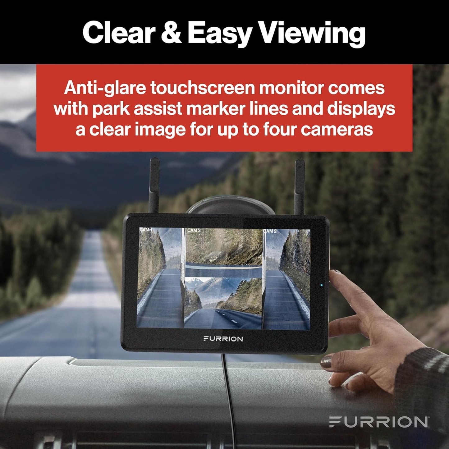 Furrion Vision S+ RV Backup Camera/Observation System with 5" Monitor, Left/Right Side Cameras, Rear Sharkfin, Infrared Night Vision, Live Streaming, Wide Viewing Angle - FOS5HTAEN