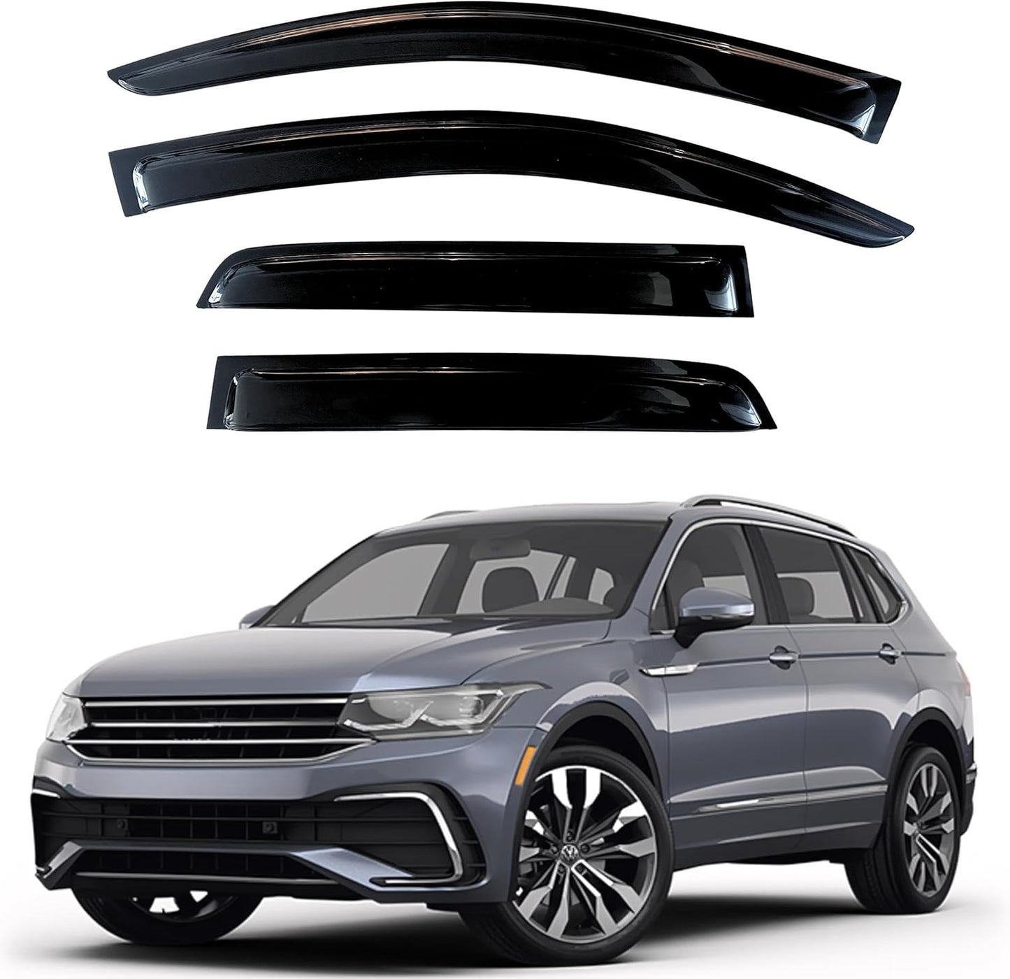 KPY Window Visor Compatible with Volkswagen (VW) Tiguan 2018-2024, 4PC Rain Guard Side Window Vent Deflectors Tape-On Style, 2018 2019 2020 2021 2022 2023 2024