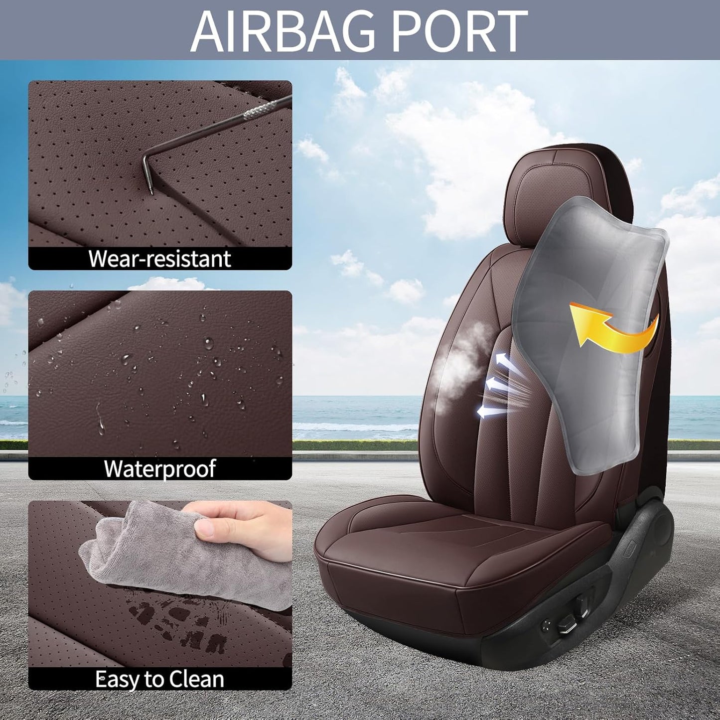 Leather Car Seat Covers,Brown Seat Covers for SUV,Sedans and Trucks,Waterproof and Breathable Automotive Front and Rear Seat Covers,Luxury Car Seat Protectors,Universal Car Seat Cushions