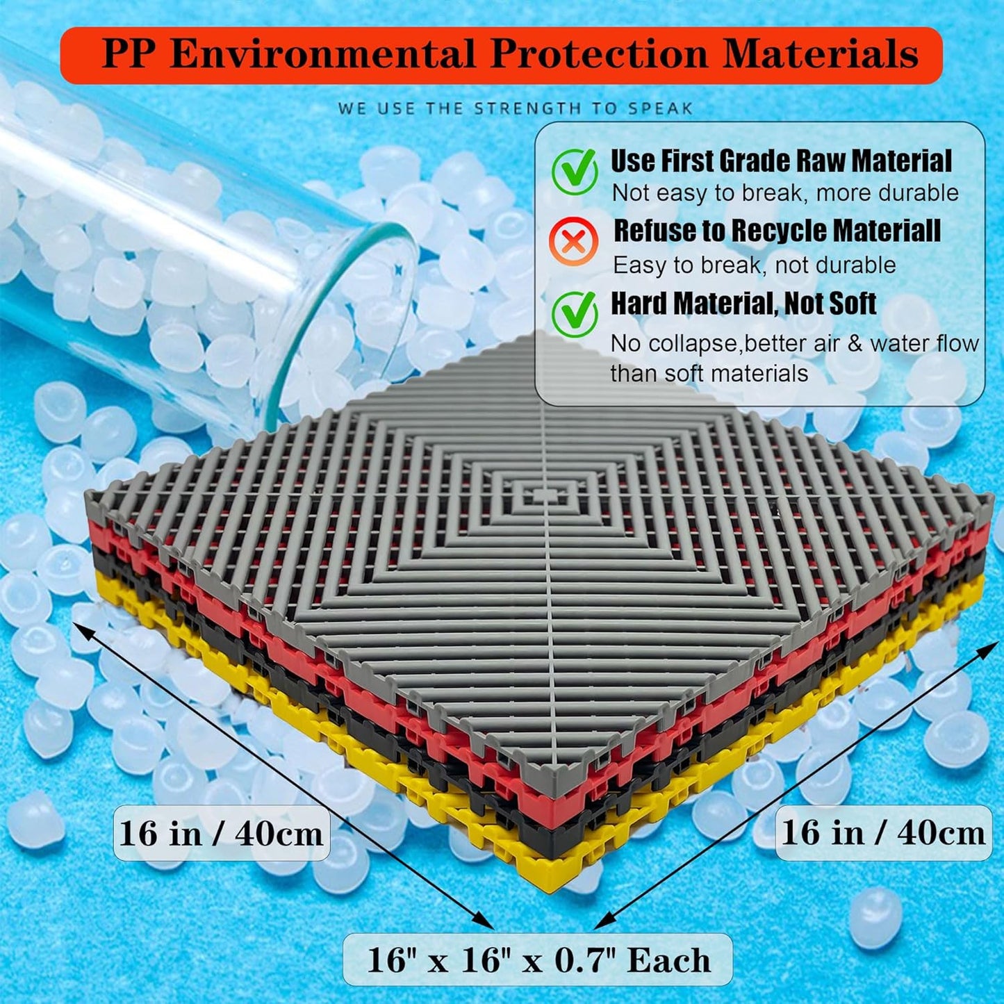 24 Pack 16"x16" Interlocking Garage Floor Tiles - Drainage Mats, Non-Slip, Heavy-Duty, Easy Install for Garage, Car Wash, Basement(Gray)