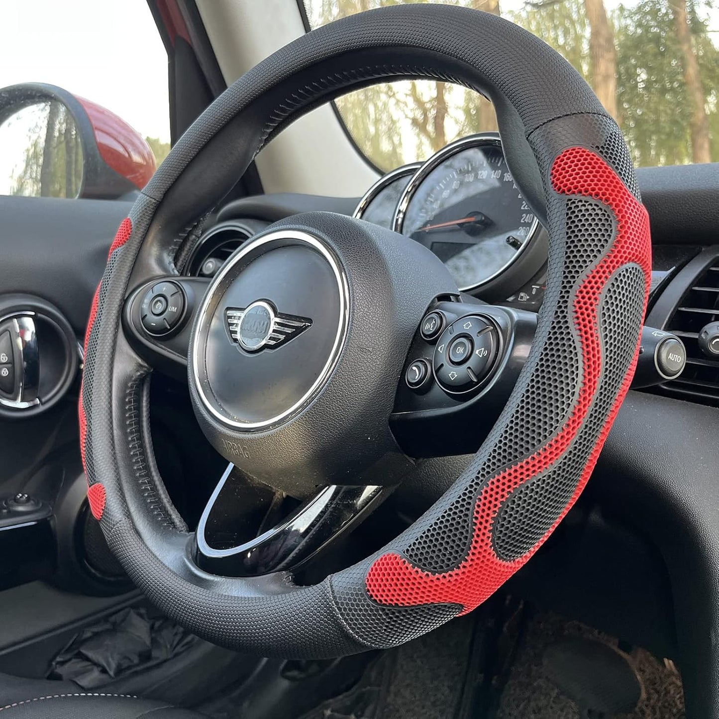 PINCTROT Comfy Grip Steering Wheel Cover, Anti-Slip Design, Universal 14.5-15 Inch(Silicone Red)