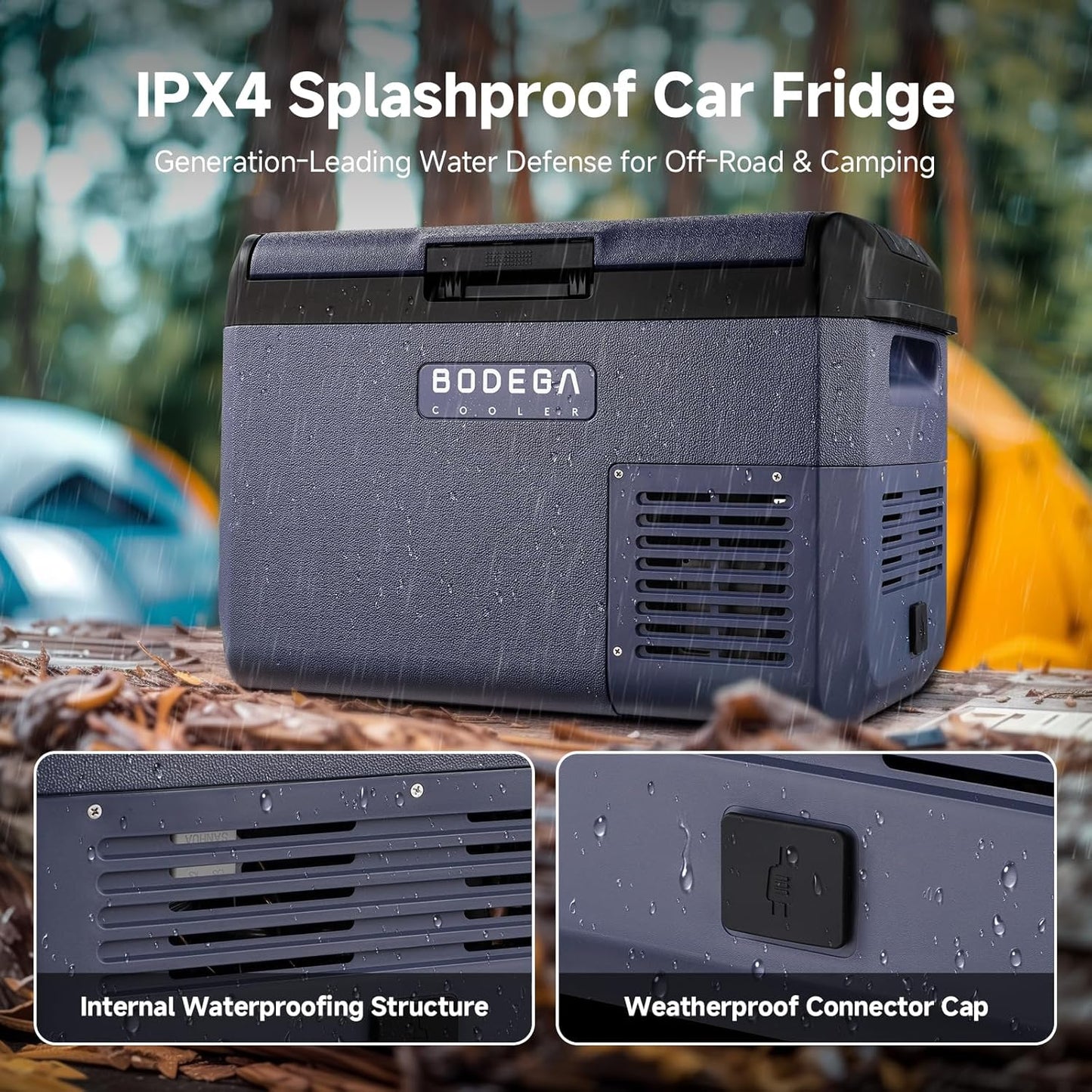 BODEGACOOLER 12 volt Car Refrigerator - 26QT(25L) Portable Freezer IPX4 Waterproof Car Fridge Ultra-Quiet Electric Cooler for Truck Van Camping Road Trips Travel 12/24V DC 110~240 Volt AC,-4℉~68℉