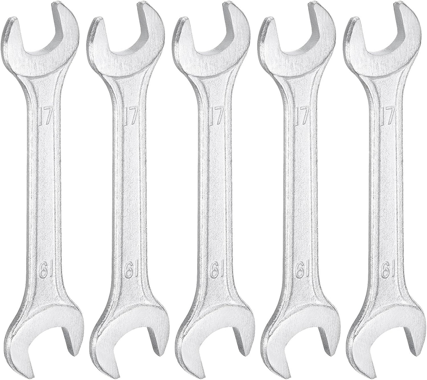HARFINGTON 5pcs Double Open End Wrench 17mm x 19mm Metric 15 Degree Offset Angle Small Flat Head Wrench Galvanizing Open Ended Spanner for Automotive Repair Furniture Assembly