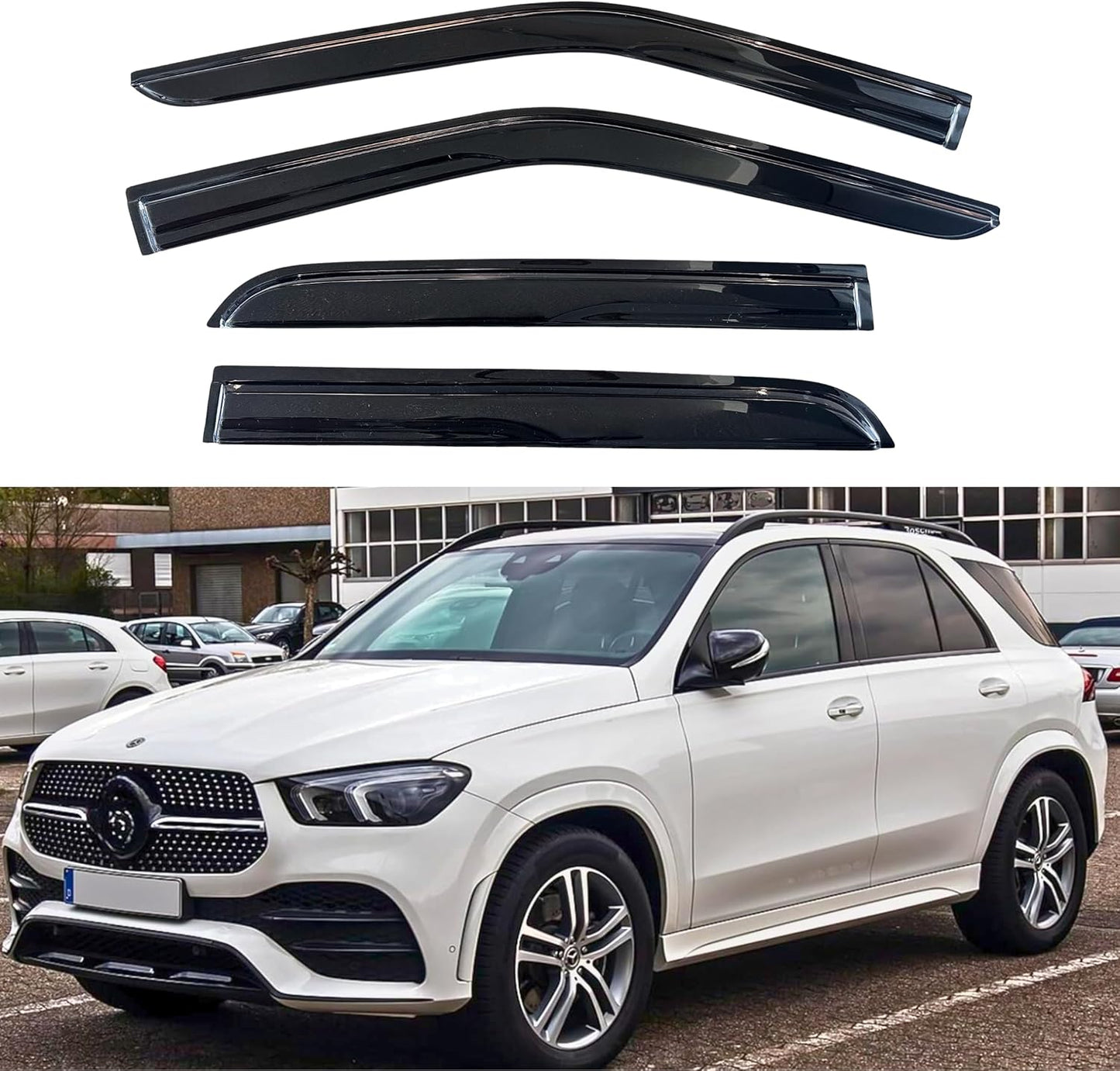 KPY Window Visor Compatible with Mercedes-Benz ML/GLE 2012-2019, 4PC Rain Guard Side Window Vent Deflectors Tape-On Mugen Style, 2012 2013 2014 2015 2016 2017 2018 2019